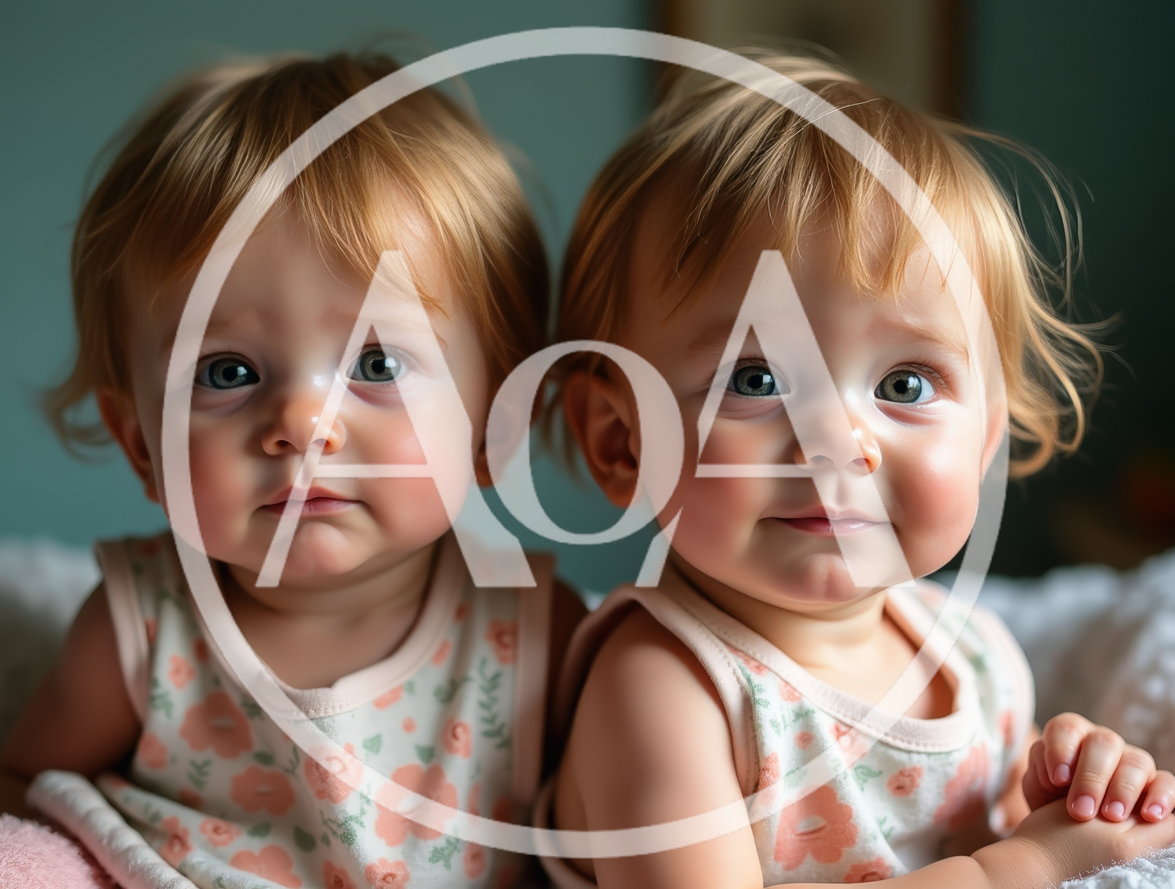 Portrait Of Two Identical Twin Baby Girls