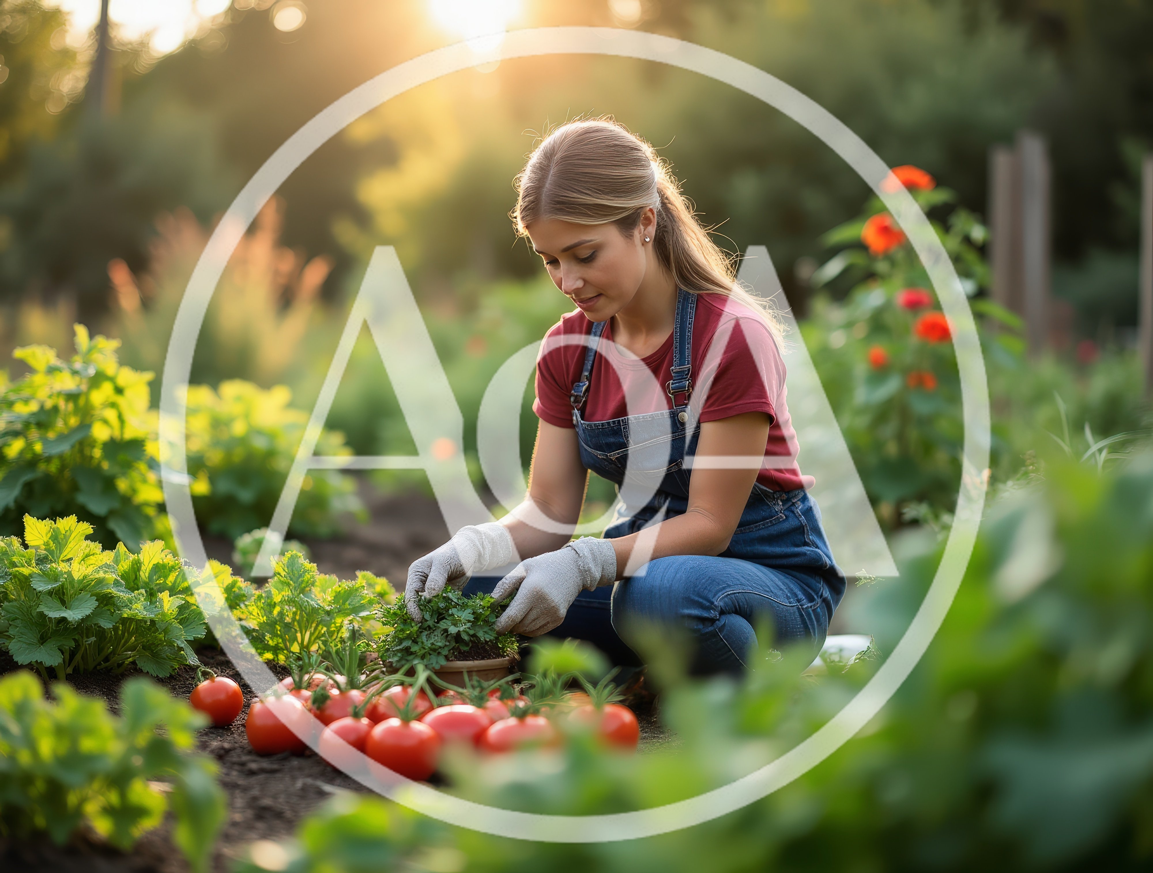 Young Woman Gardening And Harvesting Fresh Tomatoes
