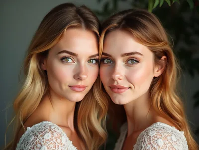 Portrait Of Two Identical Twin Sisters