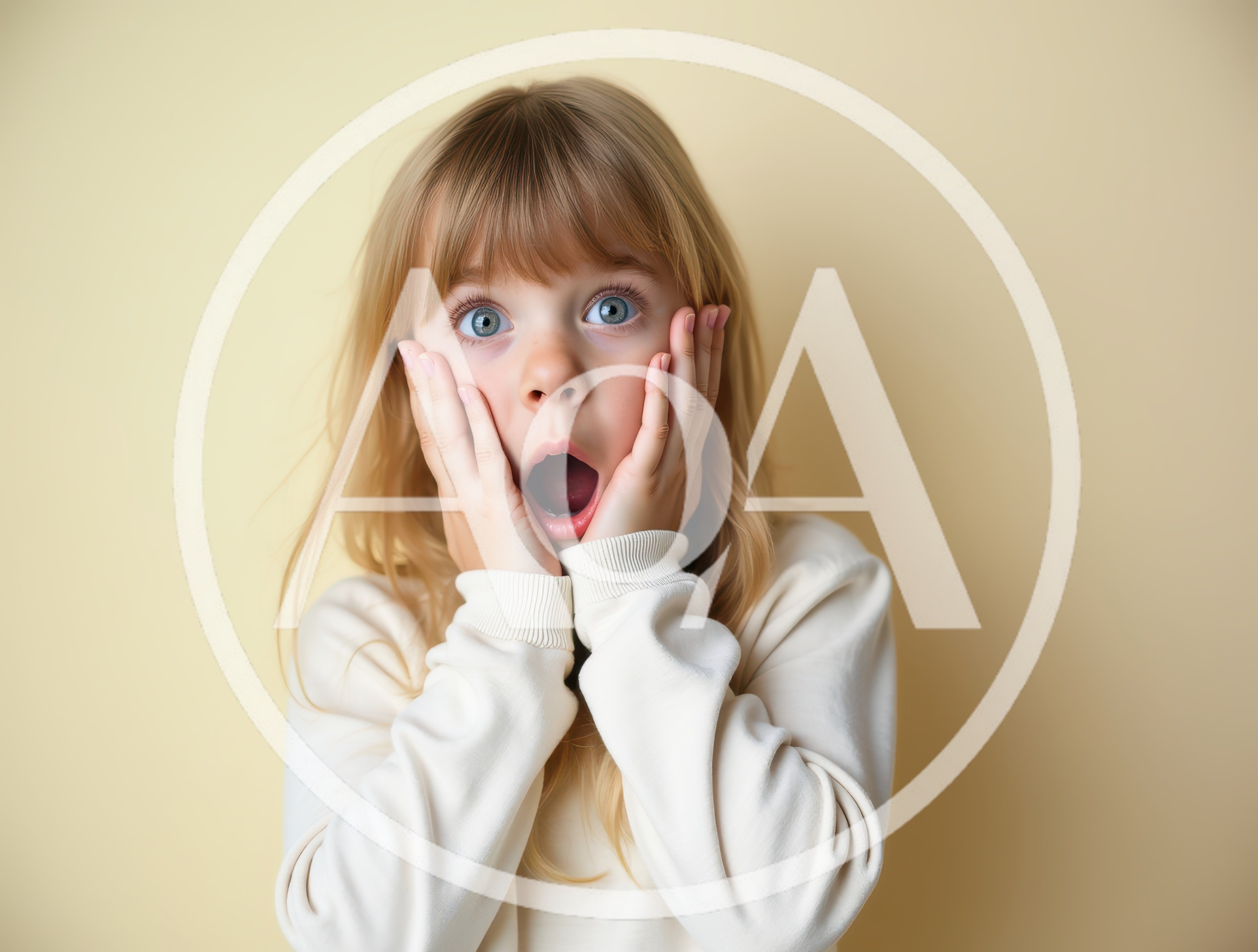 Surprised Young Girl With Hands On Cheeks