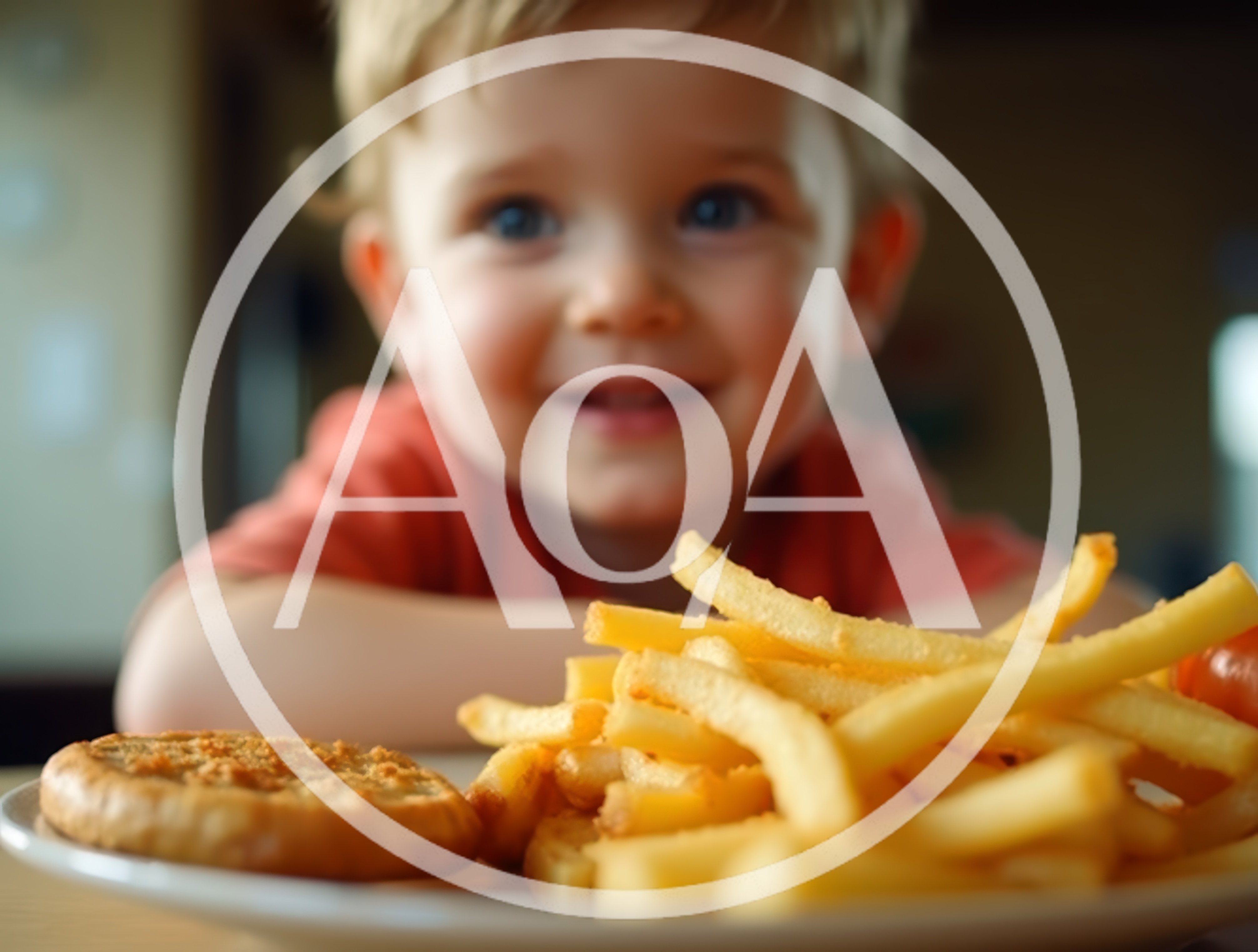 Toddler Boy Looking At Plate Of Fries And Burger