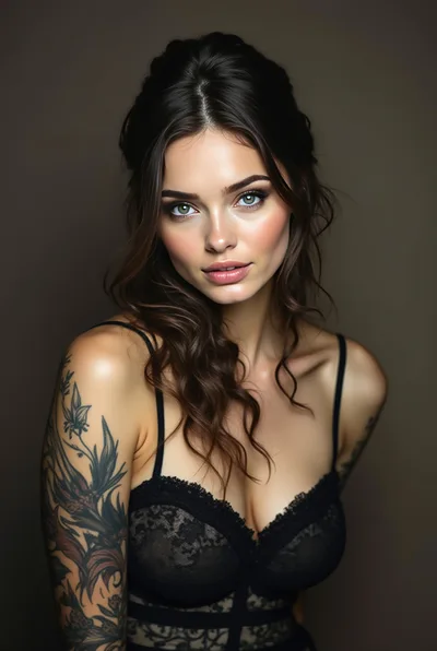 Portrait Of A Beautiful Woman With Floral Arm Tattoos