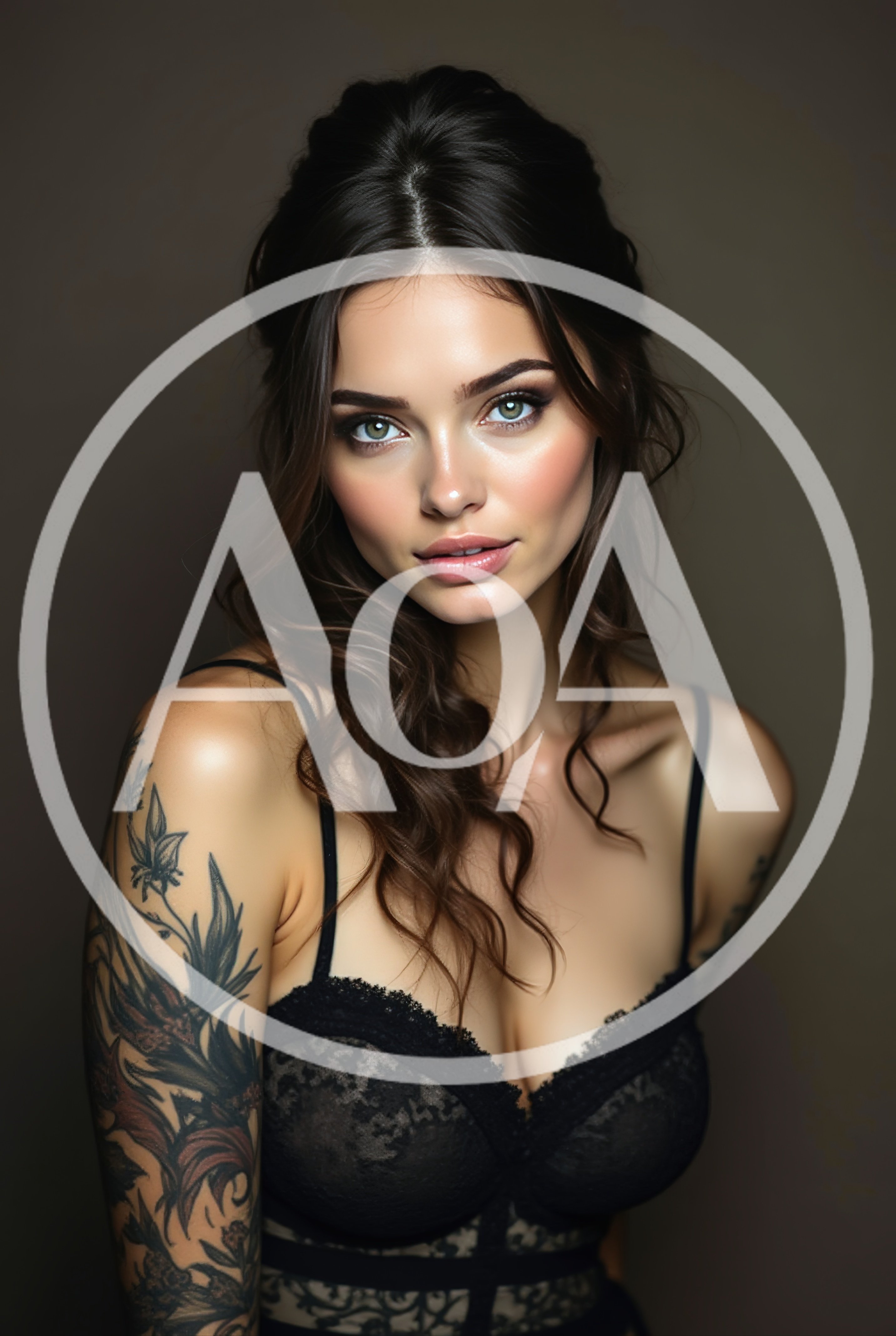 Portrait Of A Beautiful Woman With Floral Arm Tattoos