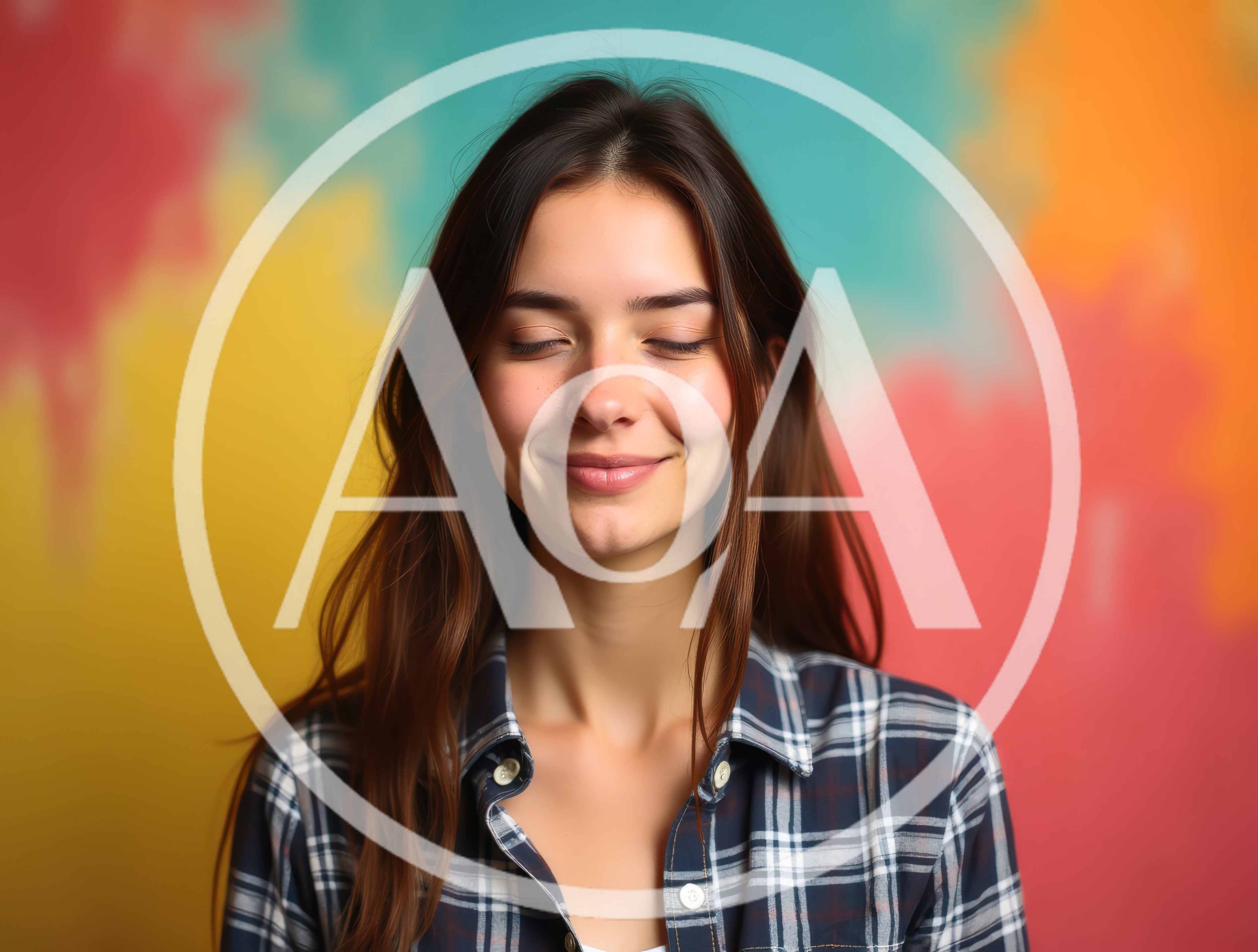 Young Woman With Closed Eyes Smiling Against Colorful Background