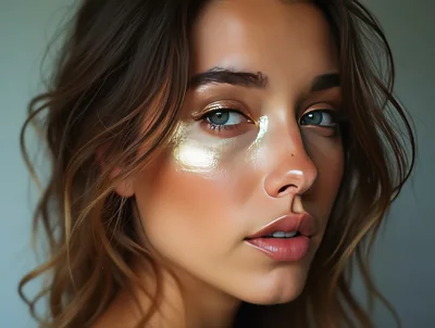 Portrait Of A Woman With Metallic Gold Eye Makeup