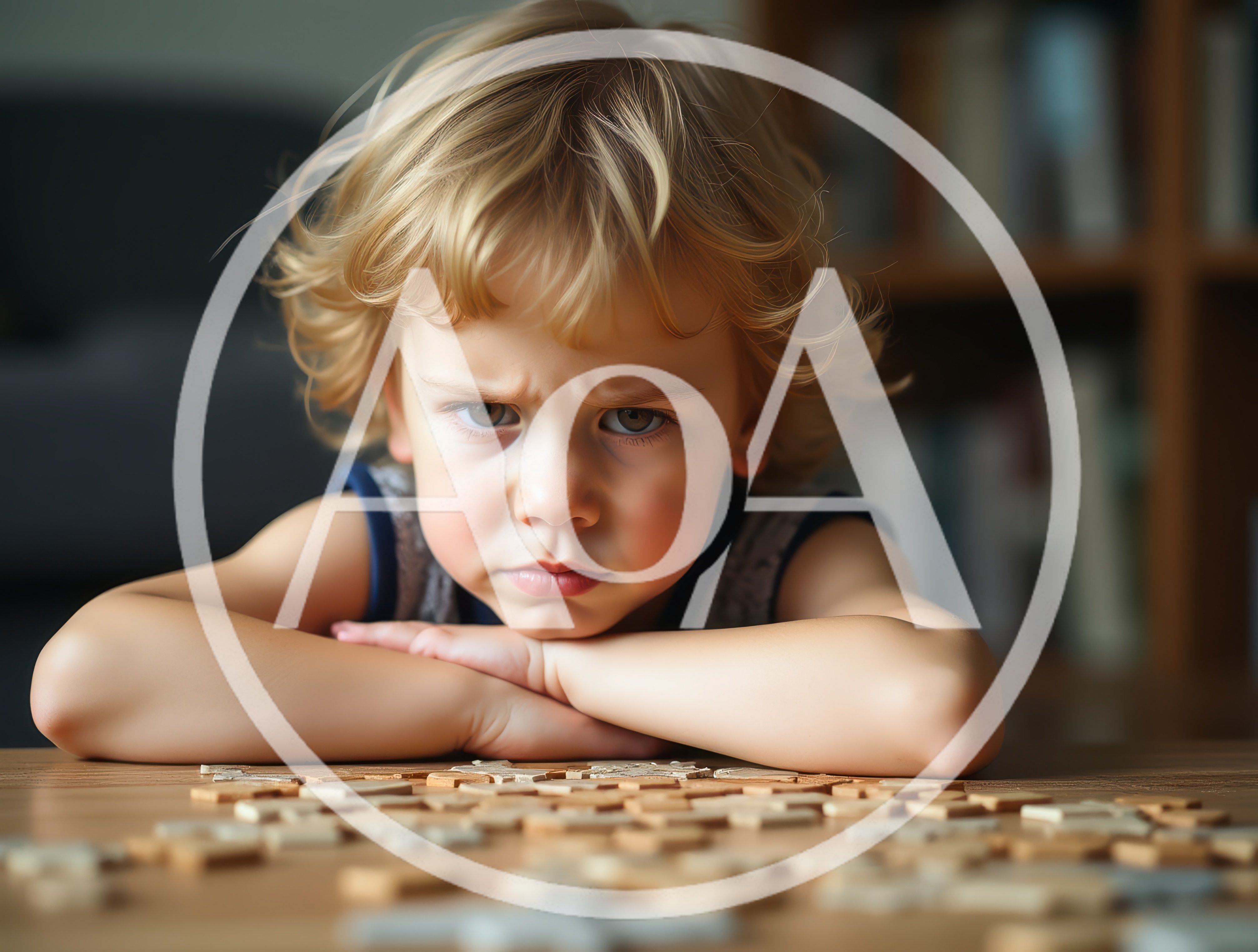 Frustrated Young Child Playing With Jigsaw Puzzle