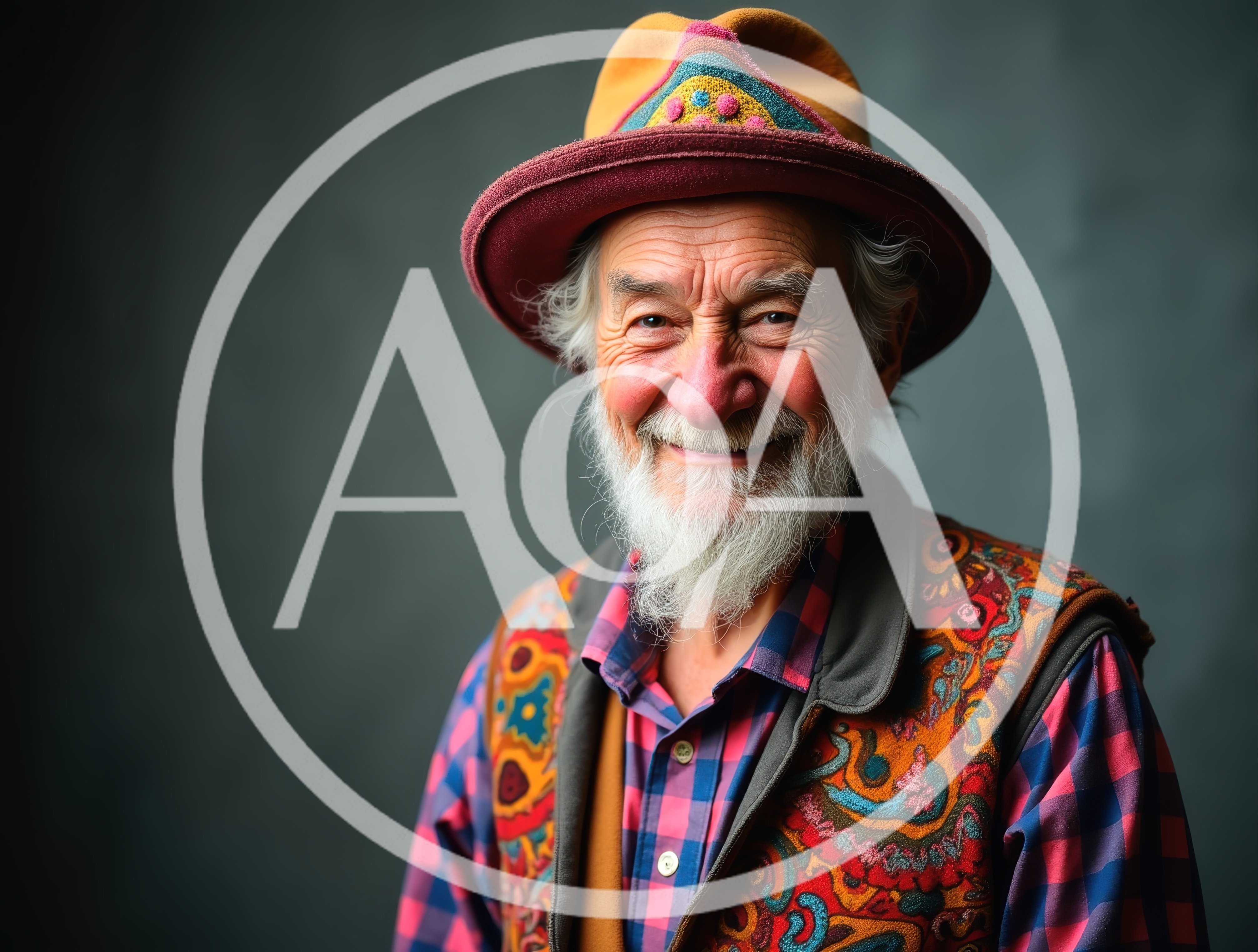 Portrait Of A Cheerful Elderly Man In Colorful Attire