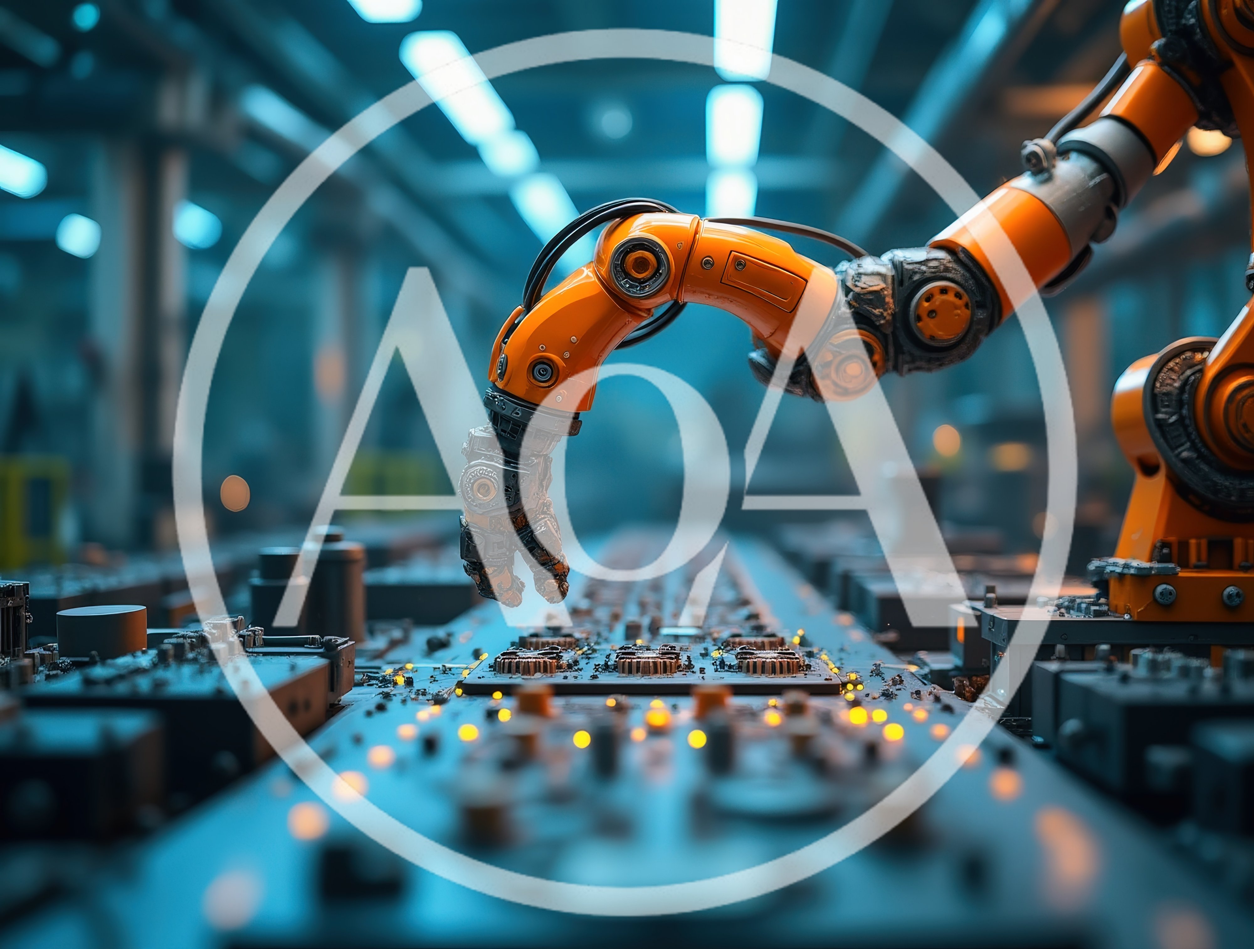 Industrial Robotic Arm Assembling Electronic Circuit Boards