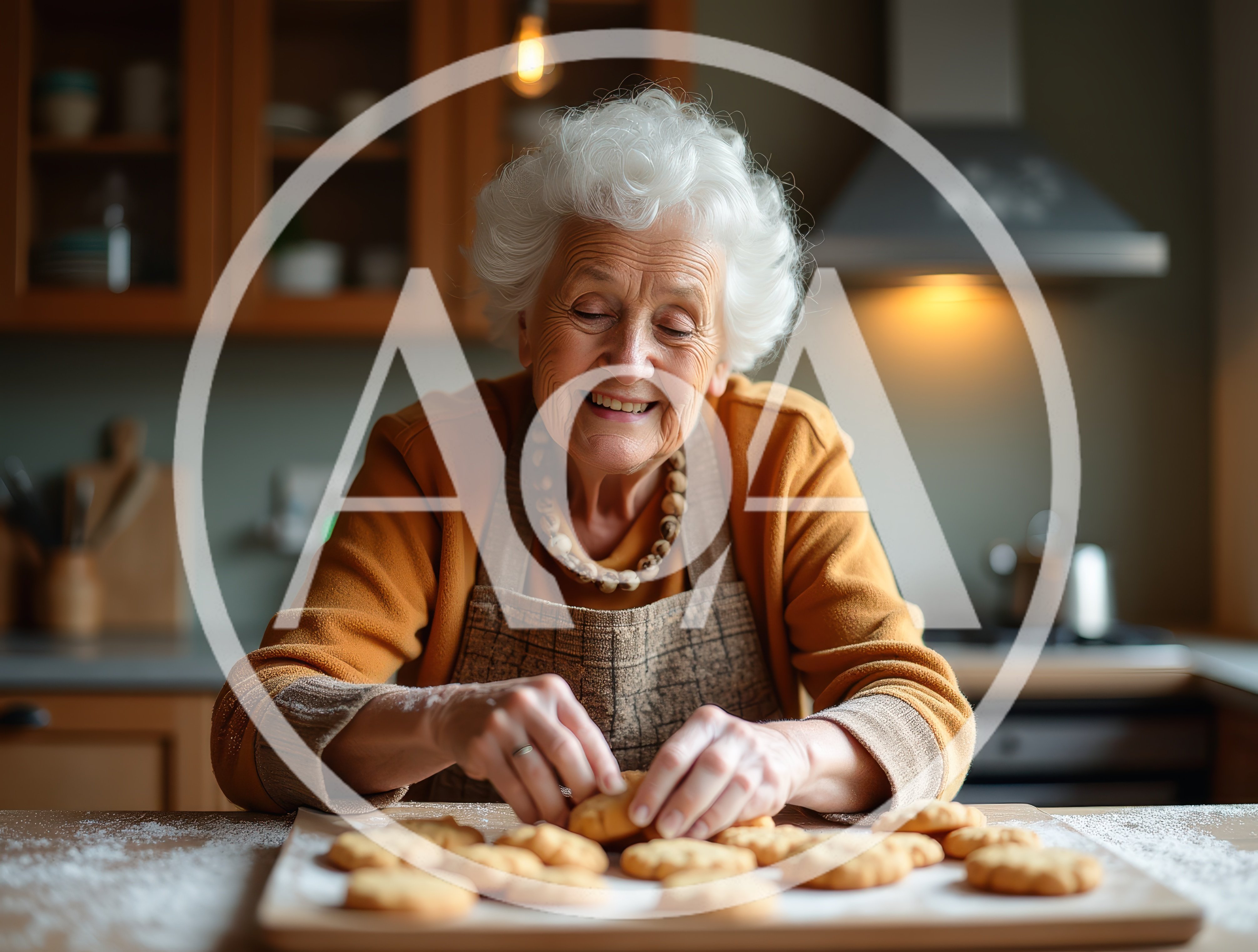 Elderly Woman Baking Cookies in a Cozy Kitchen