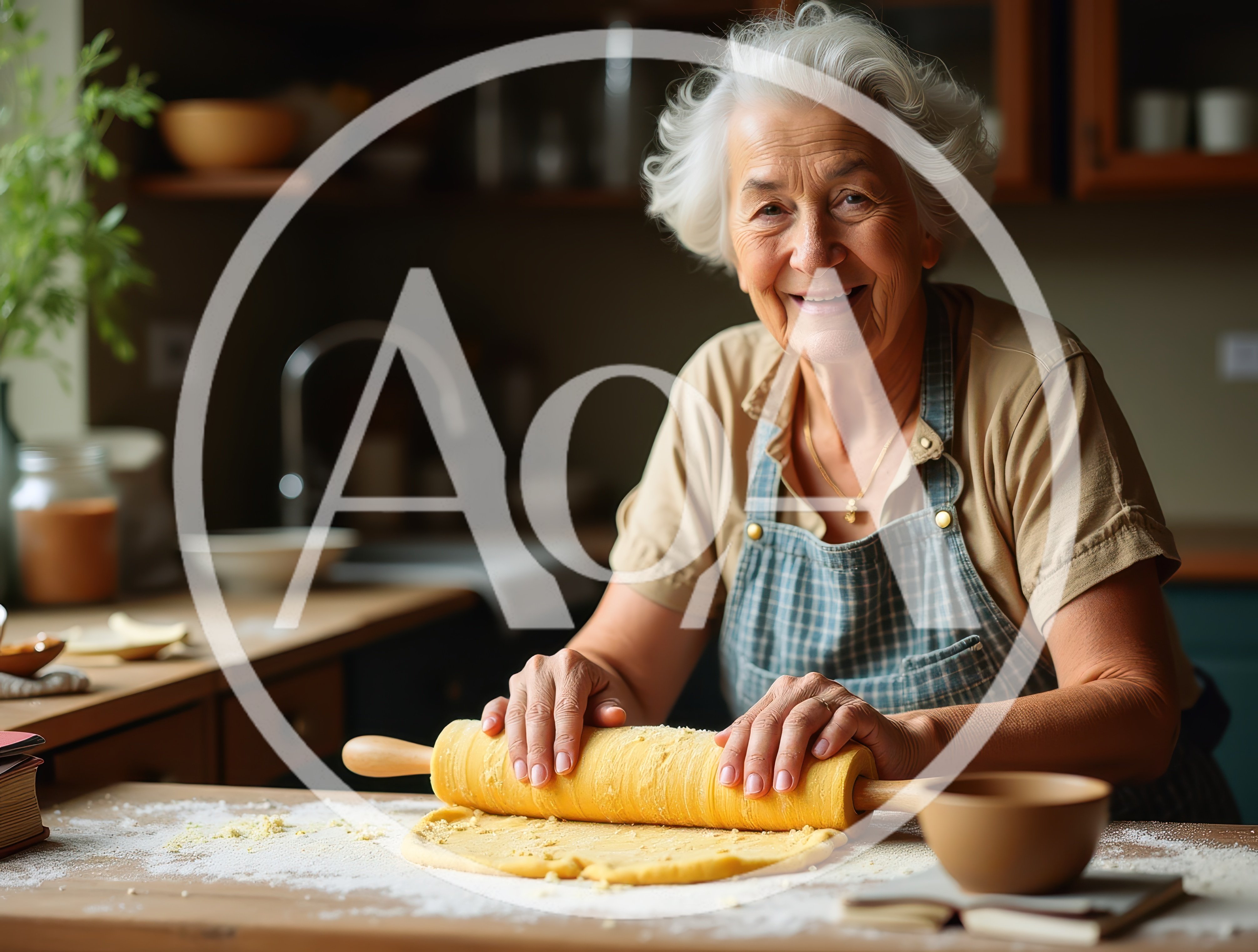 Elderly Woman Rolling Dough In A Rustic Kitchen