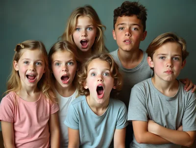 Group Of Children Expressing Shock And Surprise