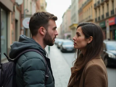 Young Couple Having A Serious Conversation On City Street