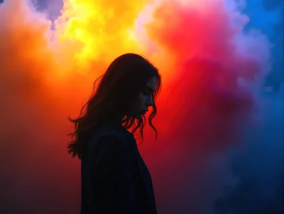 Silhouette Of A Woman Against Vibrant Colorful Clouds