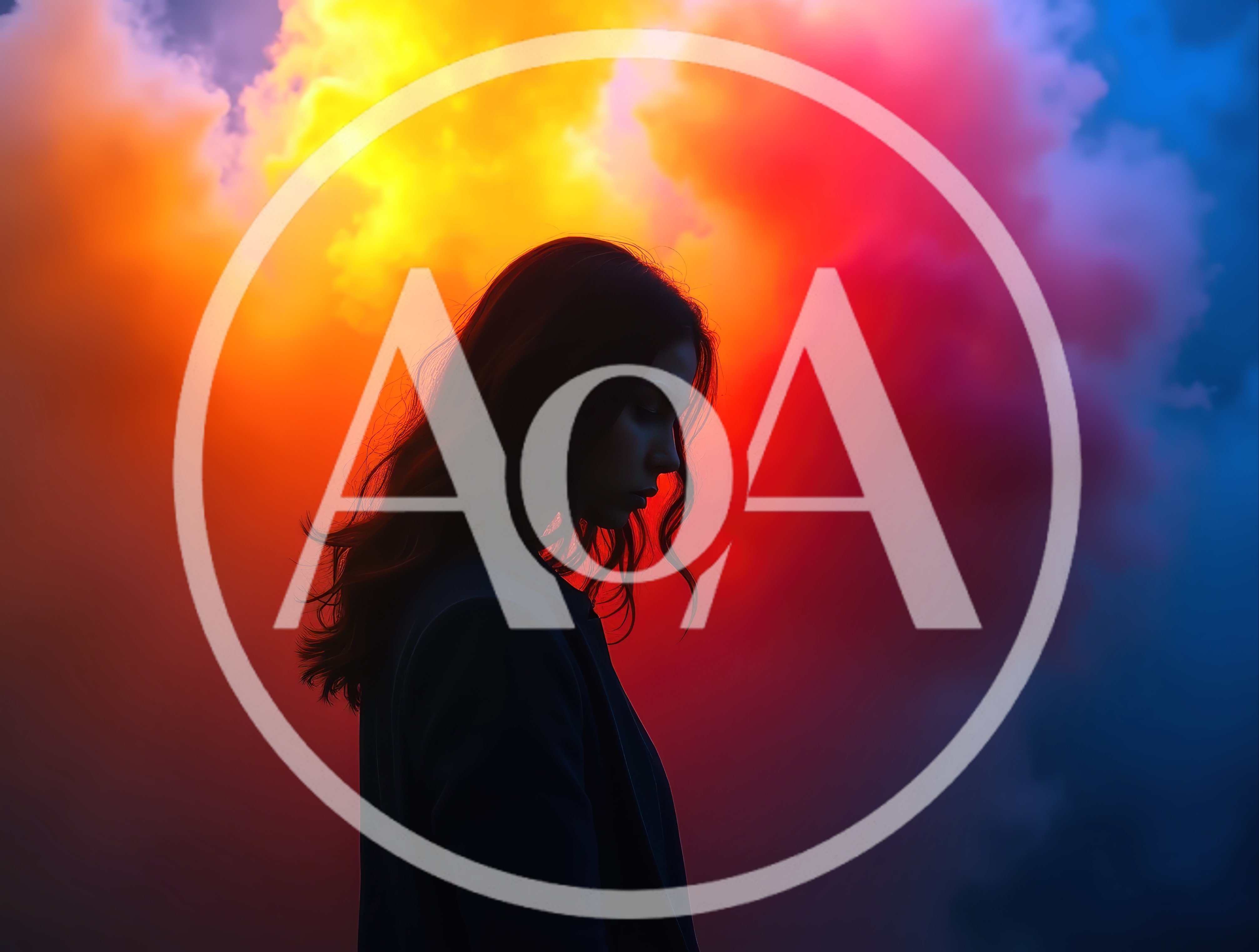 Silhouette Of A Woman Against Vibrant Colorful Clouds