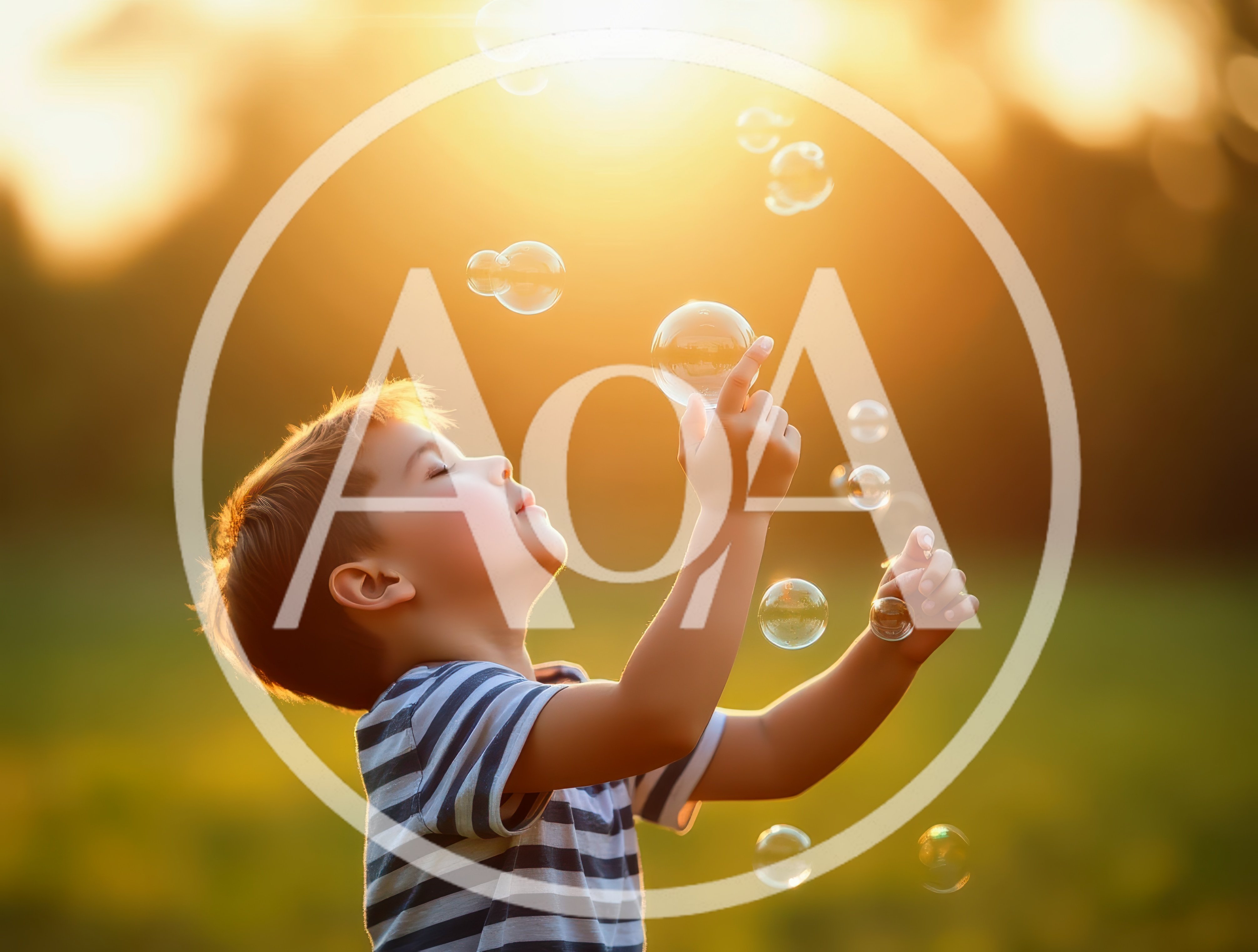 Young Boy Playing With Bubbles At Sunset
