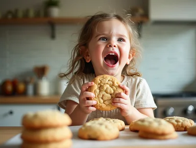 Excited Toddler Holding A Freshly Baked Cookie