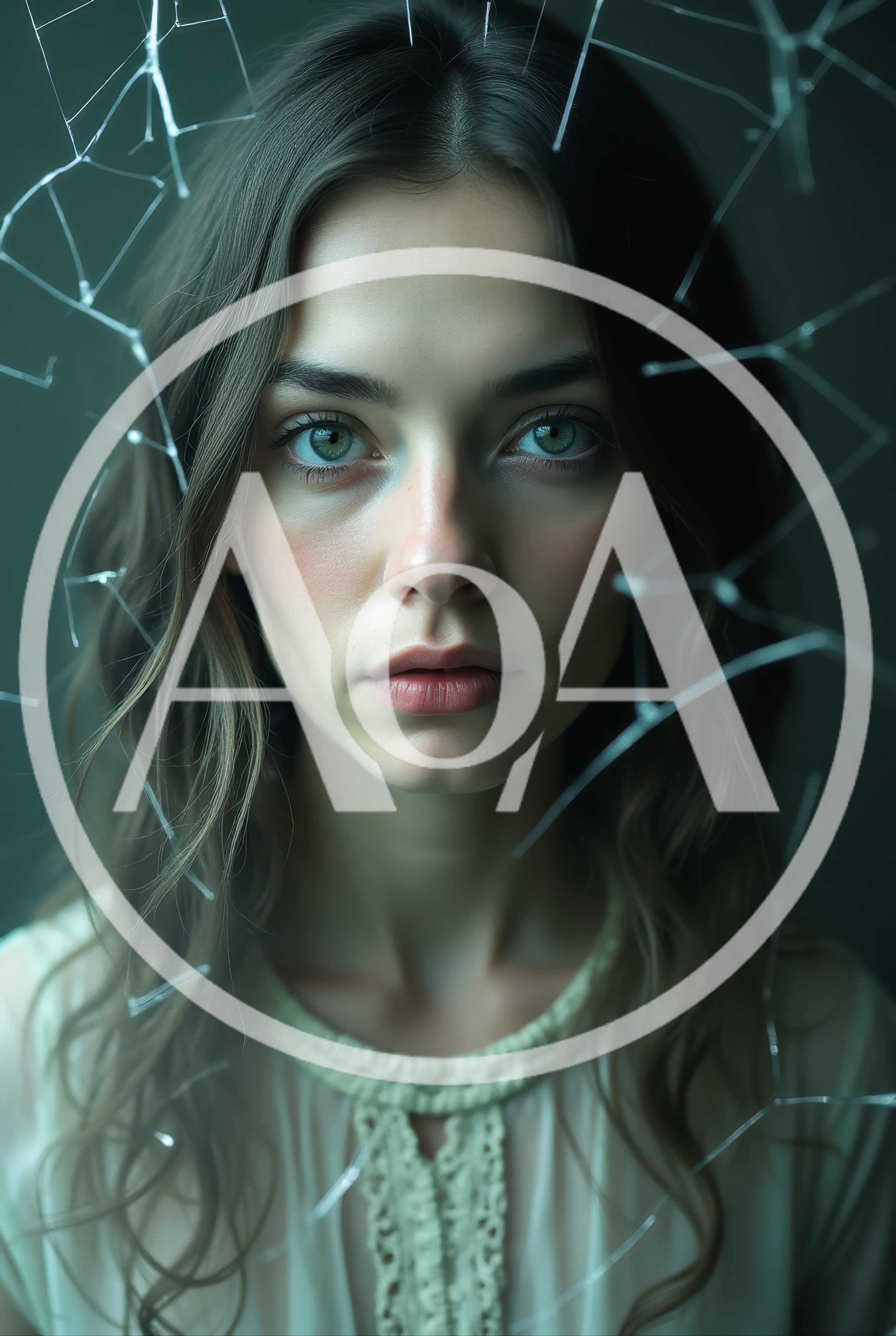 Portrait Of A Young Woman Behind Shattered Glass