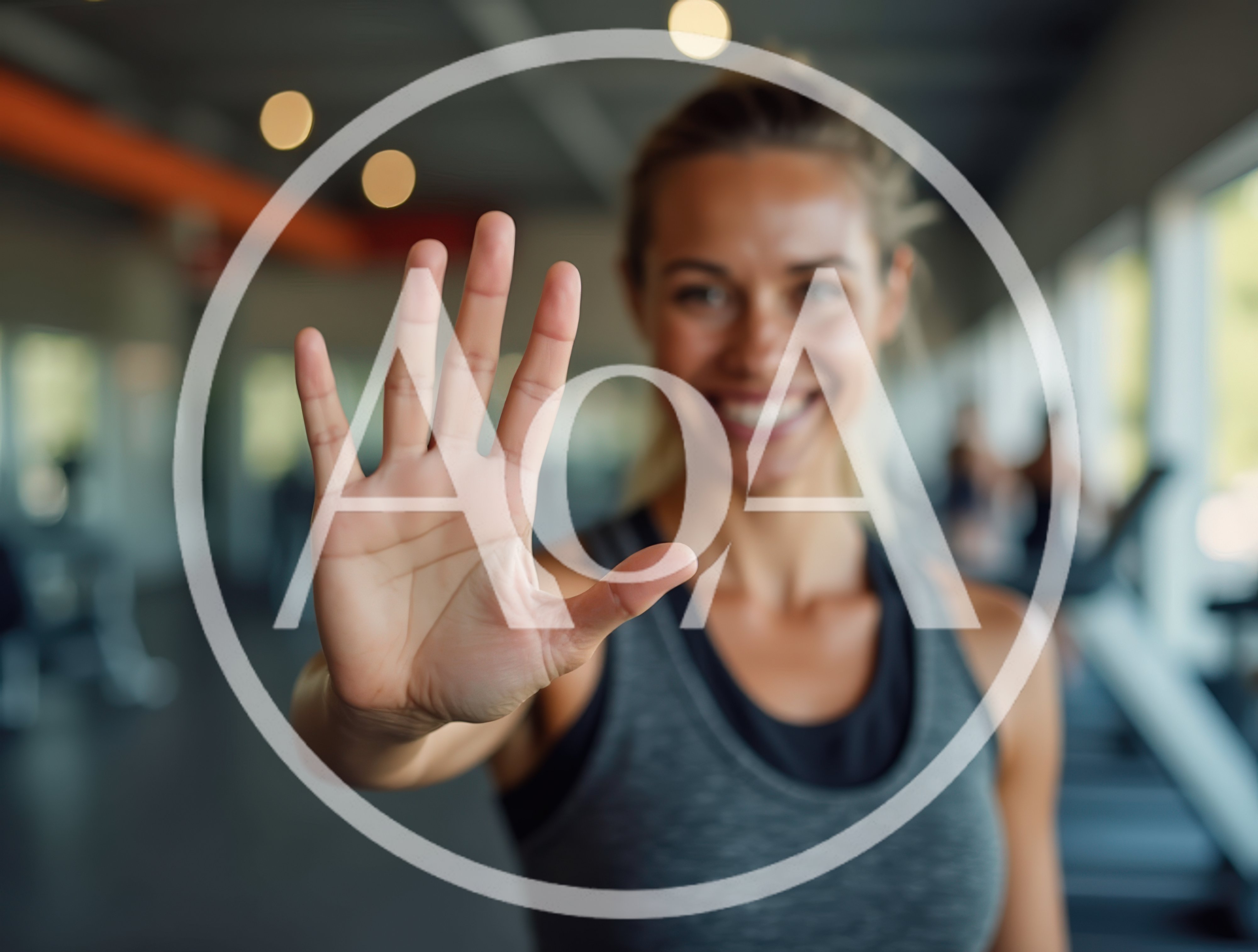 Fit Woman Showing Open Palm Gesture In Gym