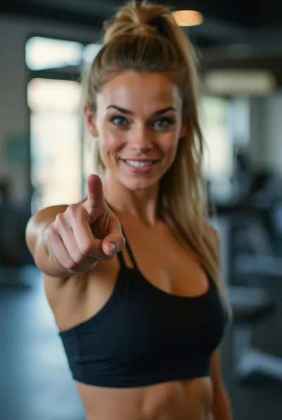 Fit Woman Pointing Directly At Camera In Gym