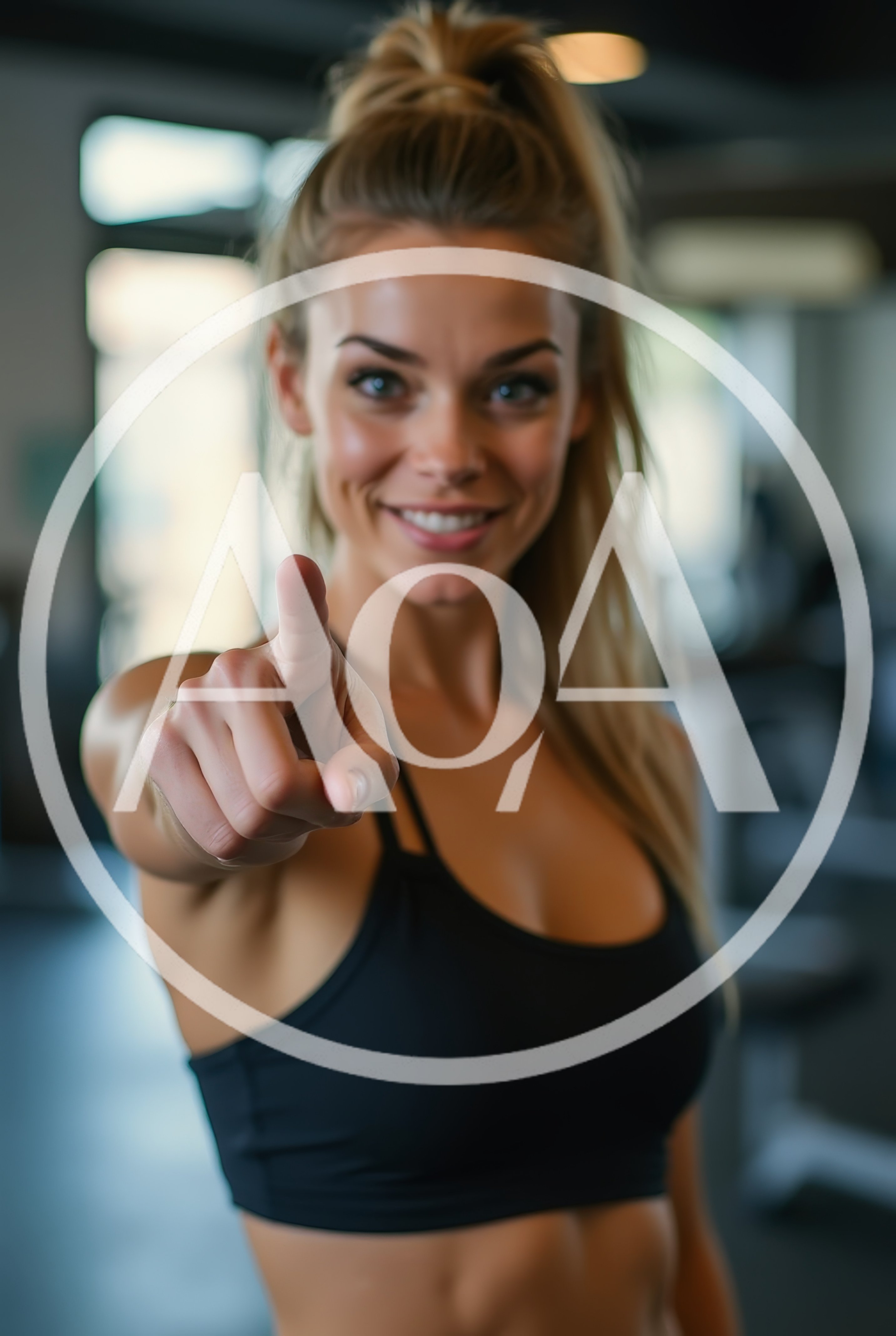 Fit Woman Pointing Directly At Camera In Gym