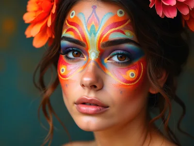 Portrait Of A Woman With Artistic Butterfly Face Paint