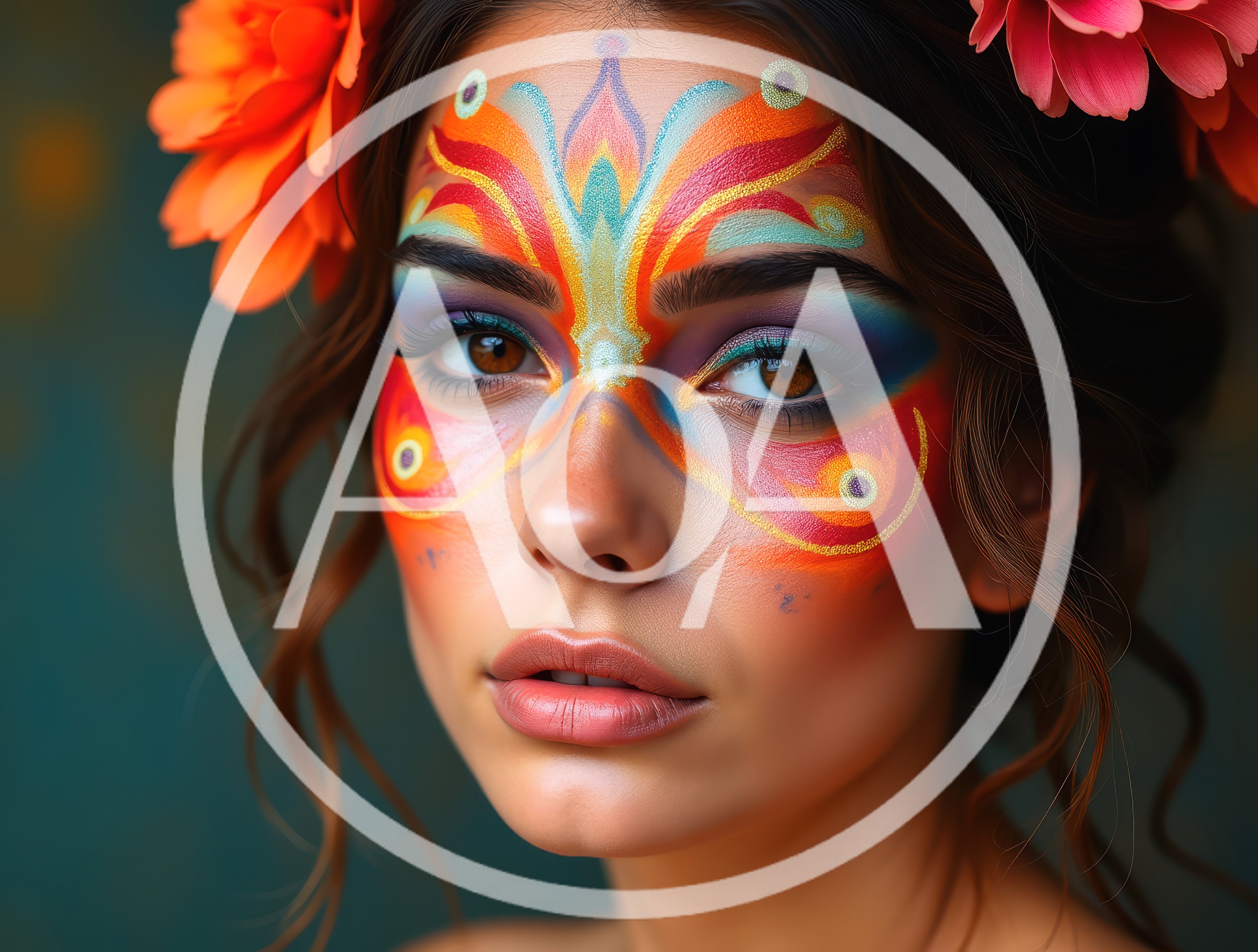 Portrait Of A Woman With Artistic Butterfly Face Paint