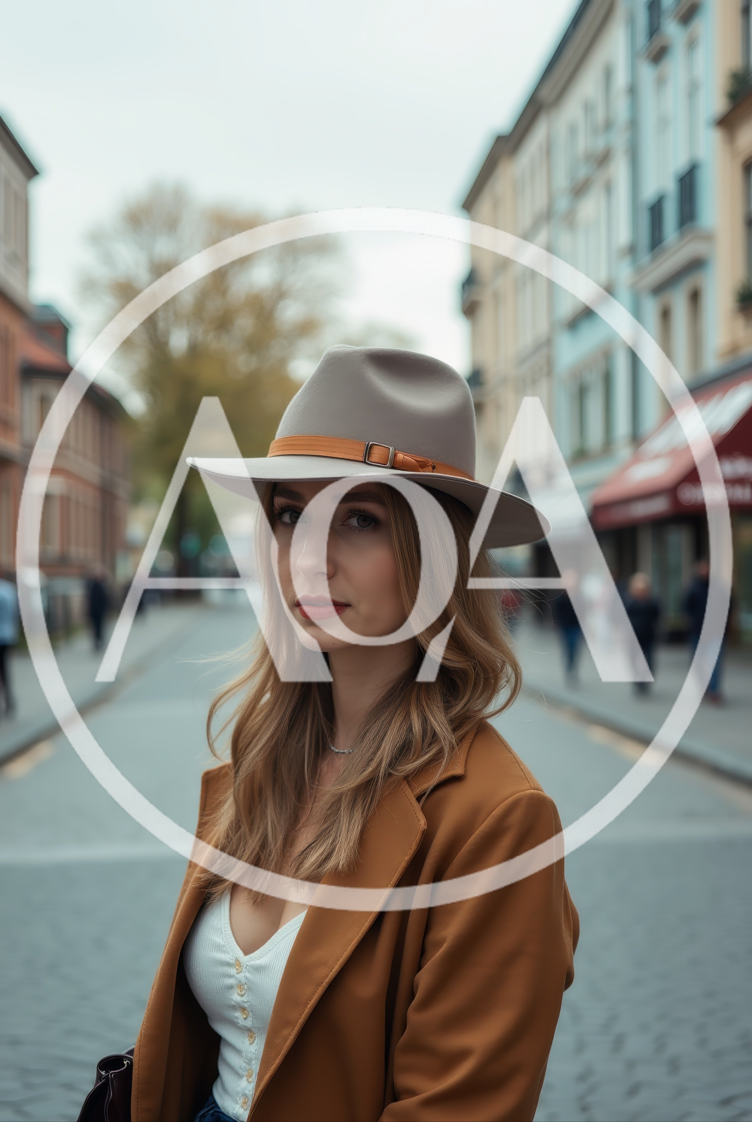 Stylish Young Woman Wearing A Fedora Hat On City Street