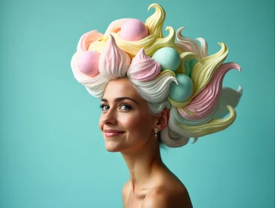 Woman With Pastel Meringue And Easter Egg Hairstyle
