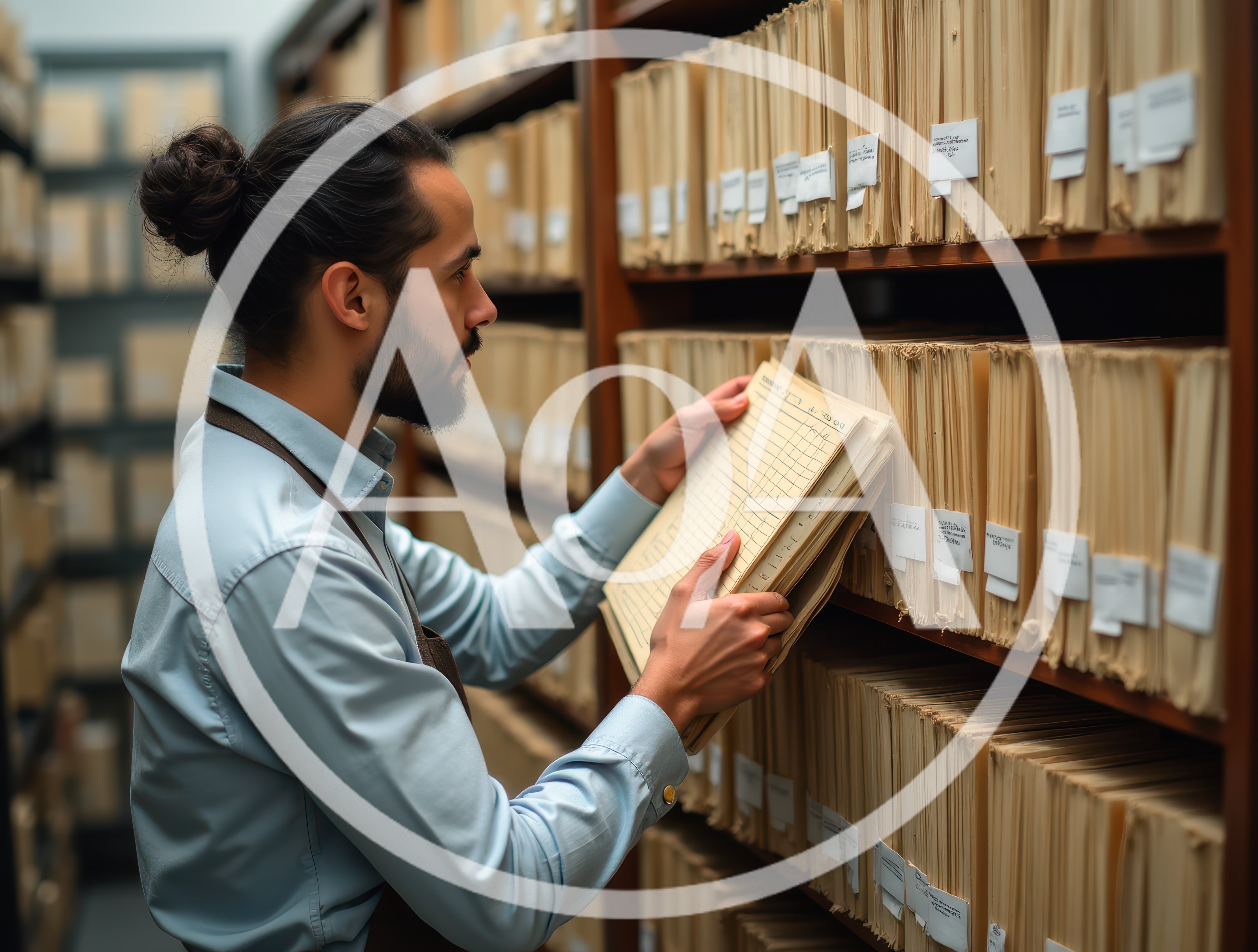 Archivist Examining Historical Documents In A Library Archive