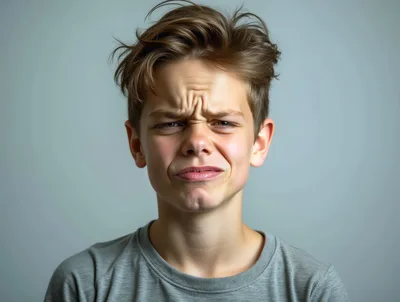 Young Boy Making A Disgusted Facial Expression