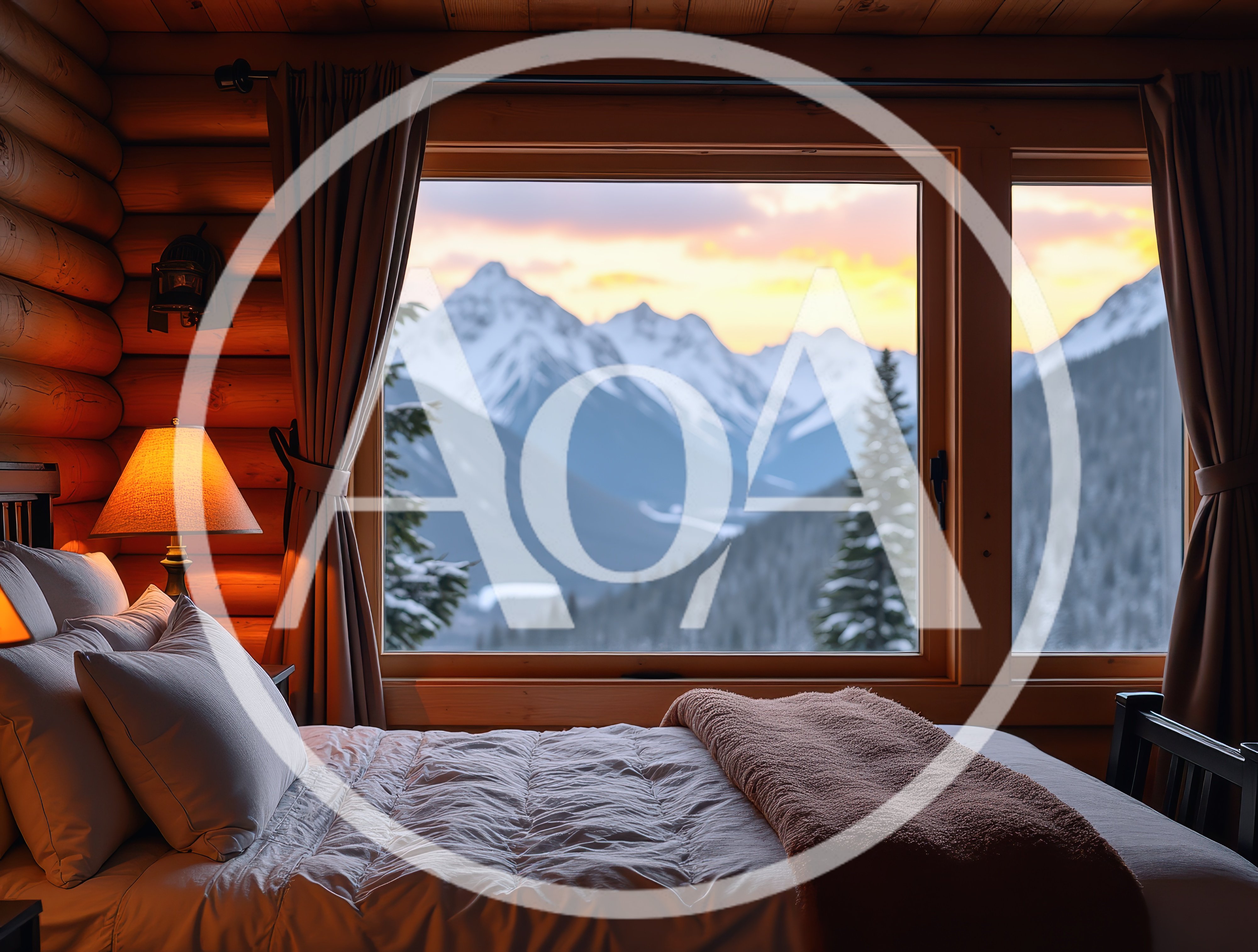 Cozy Log Cabin Bedroom With Mountain View