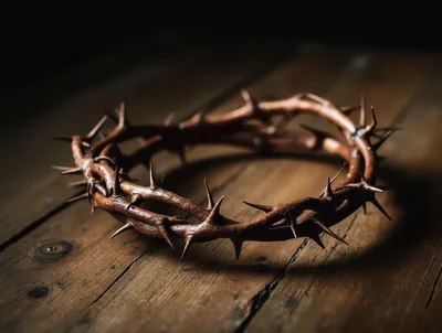Crown Of Thorns Resting On A Wooden Surface