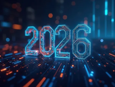 Digital 2026 Year Concept With Circuit Board Graphics