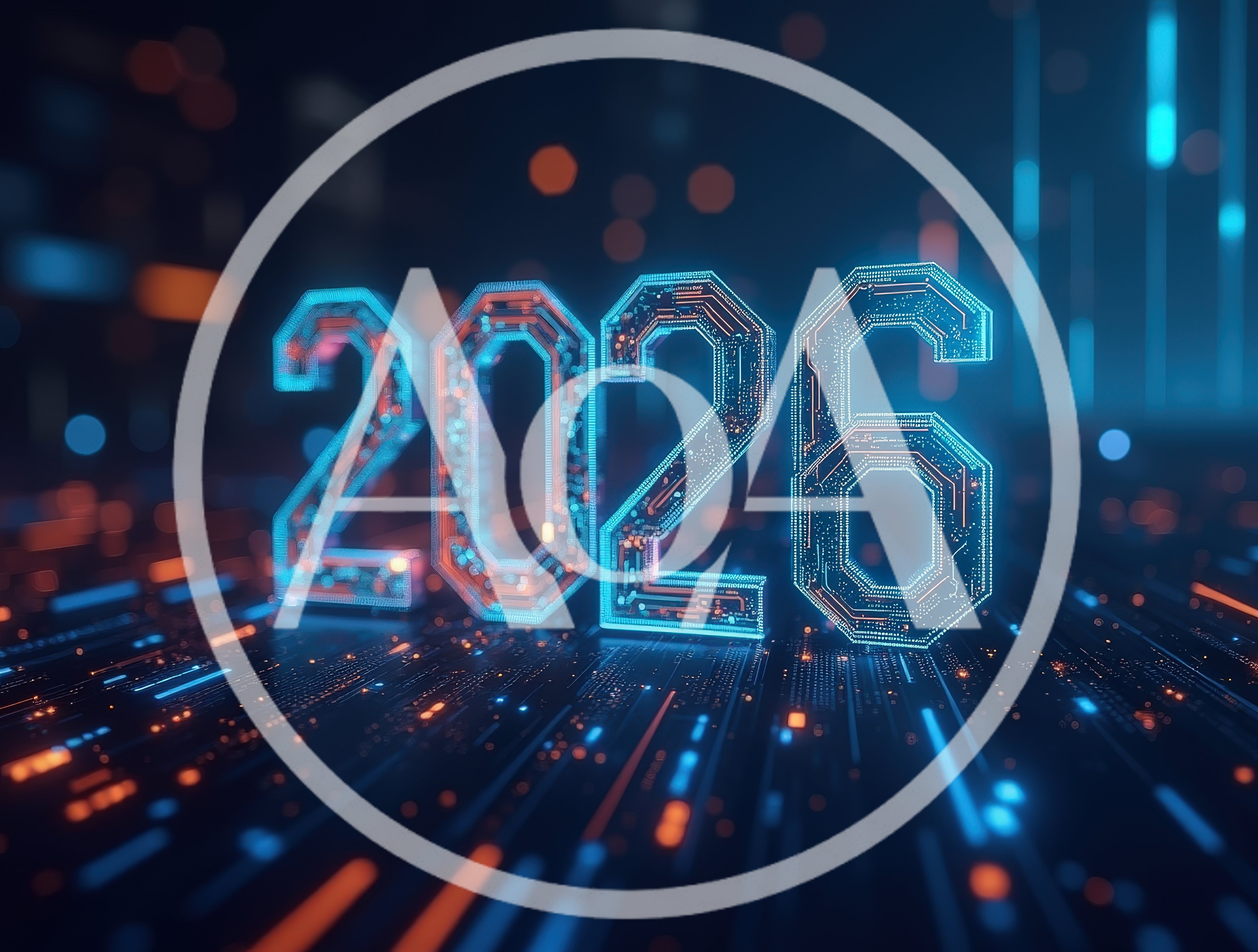 Digital 2026 Year Concept With Circuit Board Graphics