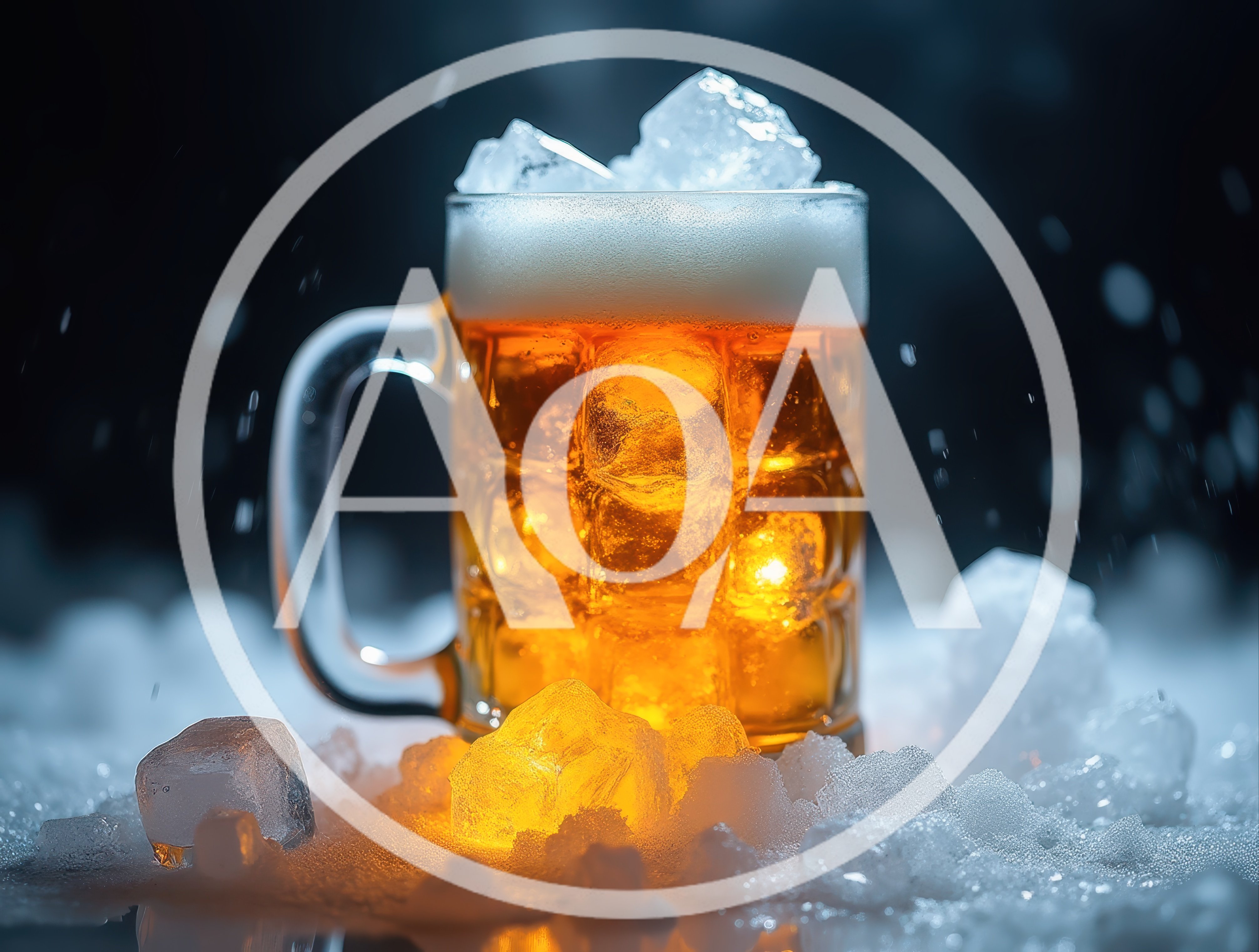 Cold Beer Mug Surrounded By Ice Cubes