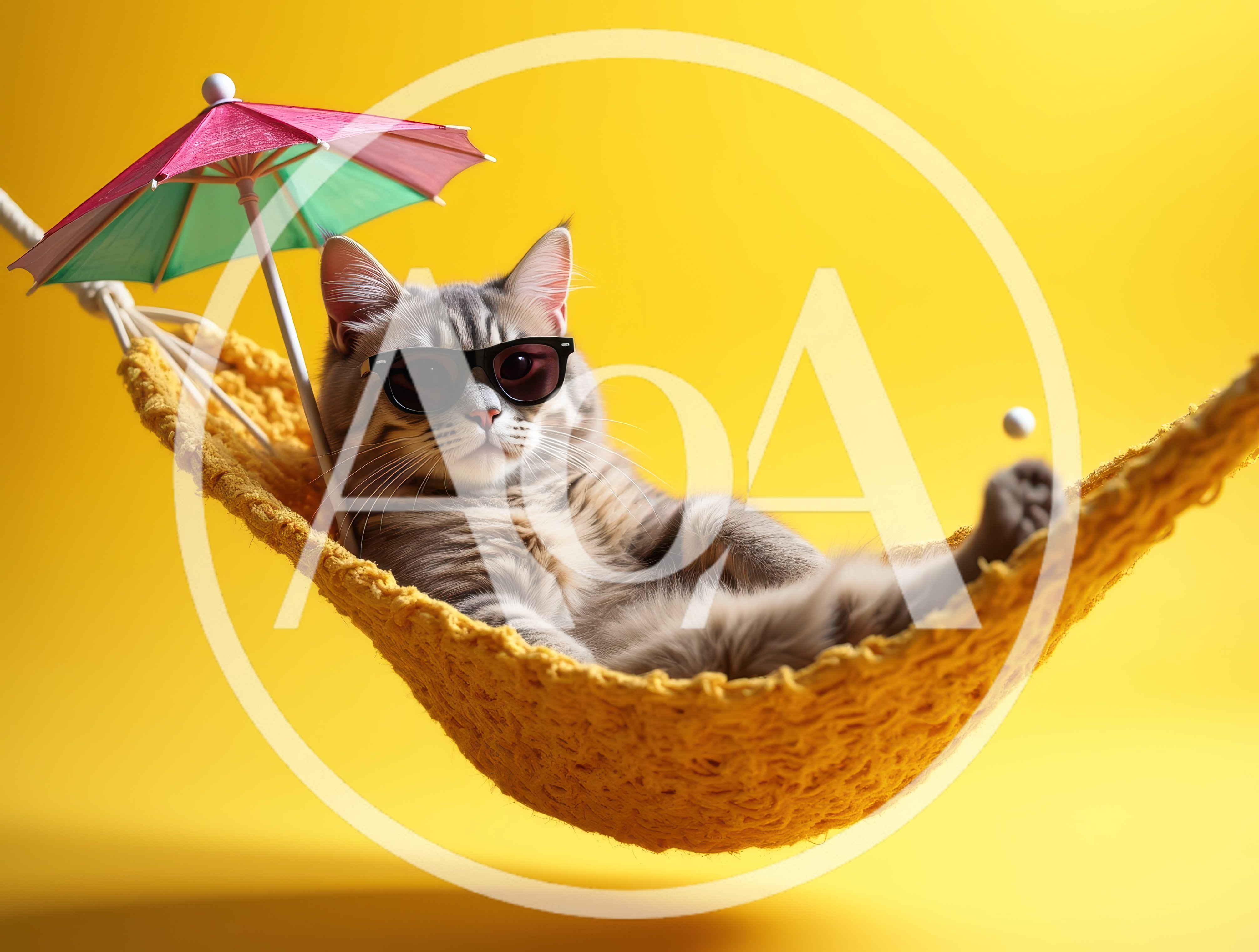 Cool Cat Relaxing In A Yellow Hammock