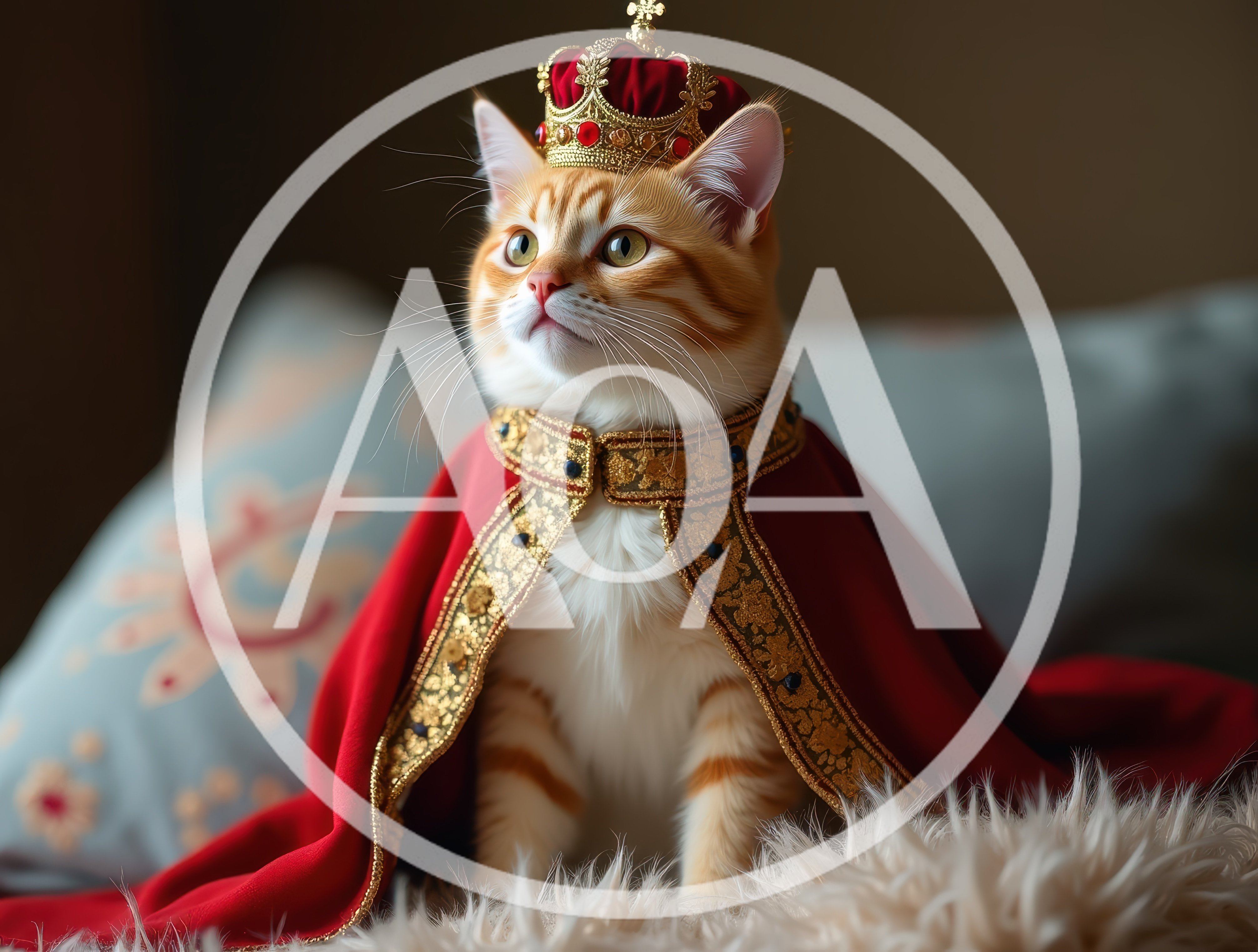 Regal Ginger Cat Wearing A Crown And Royal Cape