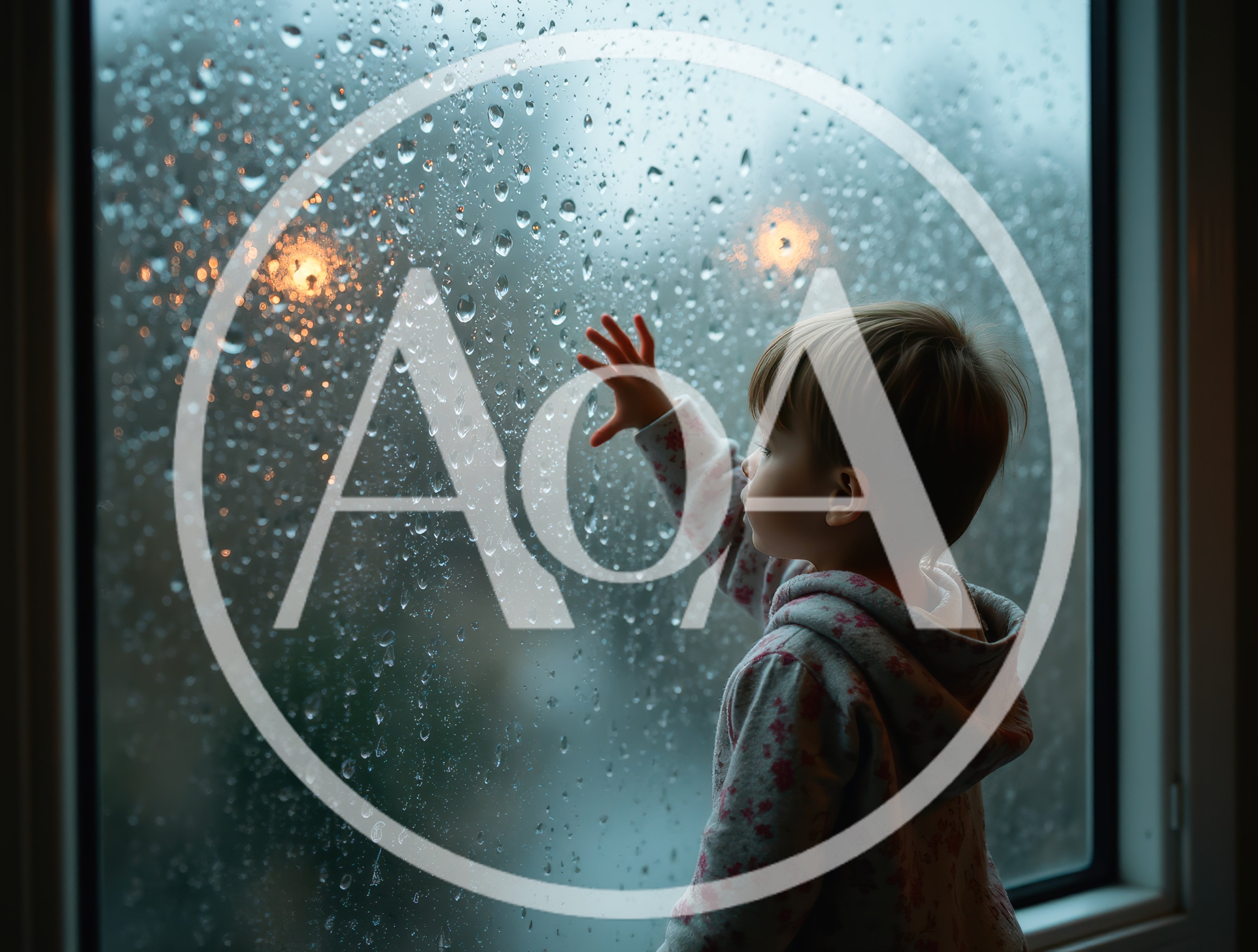 Toddler Touching Raindrops On A Windowpane