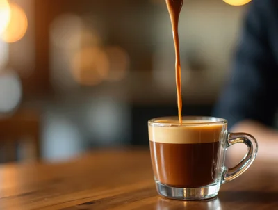 Fresh Coffee Pouring Into A Glass Cup
