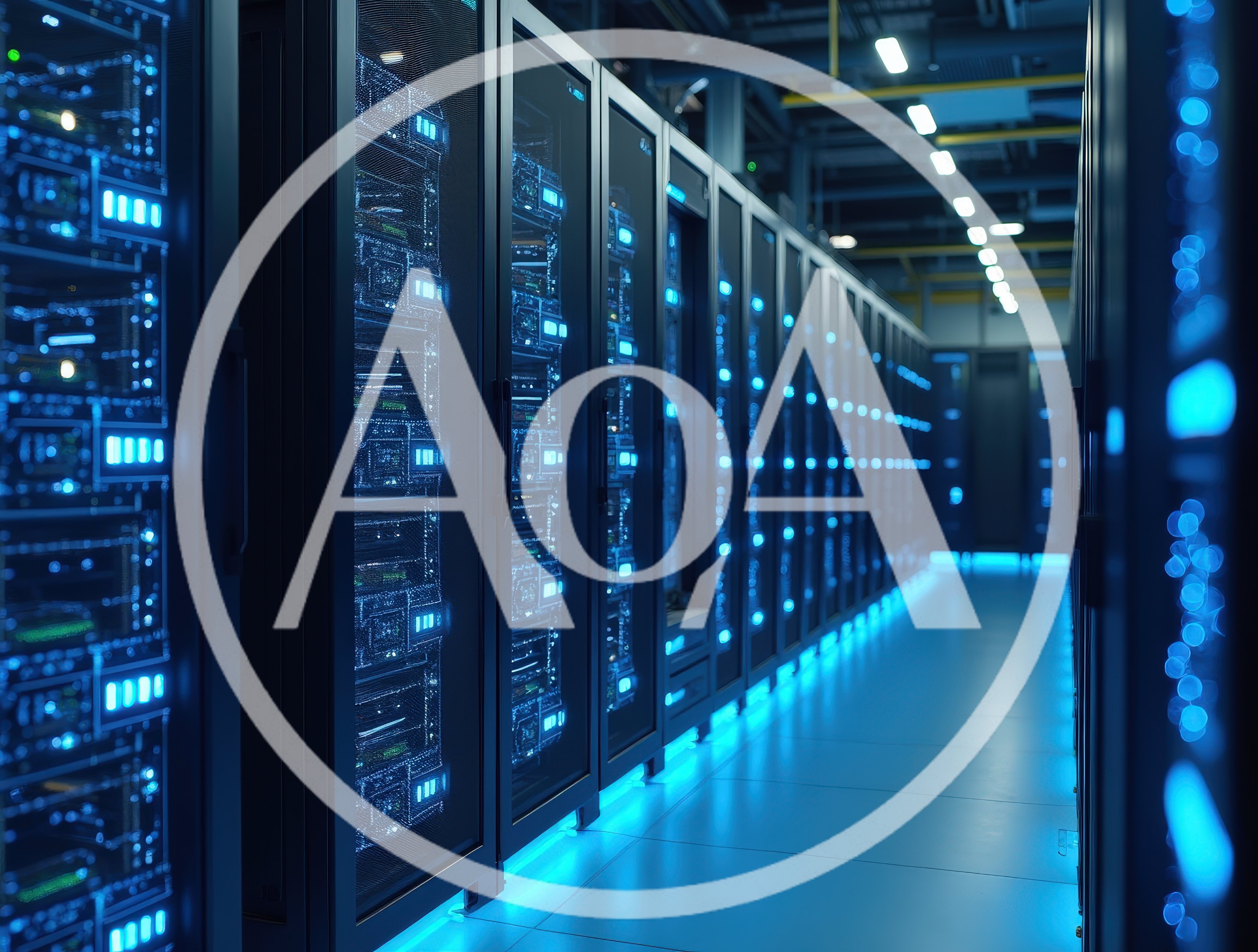 Modern Data Center Server Room With Glowing Blue Lights