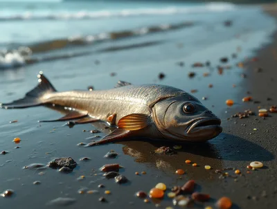 Dead Fish Washed Up On A Sandy Beach