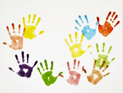 Colorful Handprints On White Background
