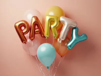 Colorful Party Letter Balloons Against Pastel Background