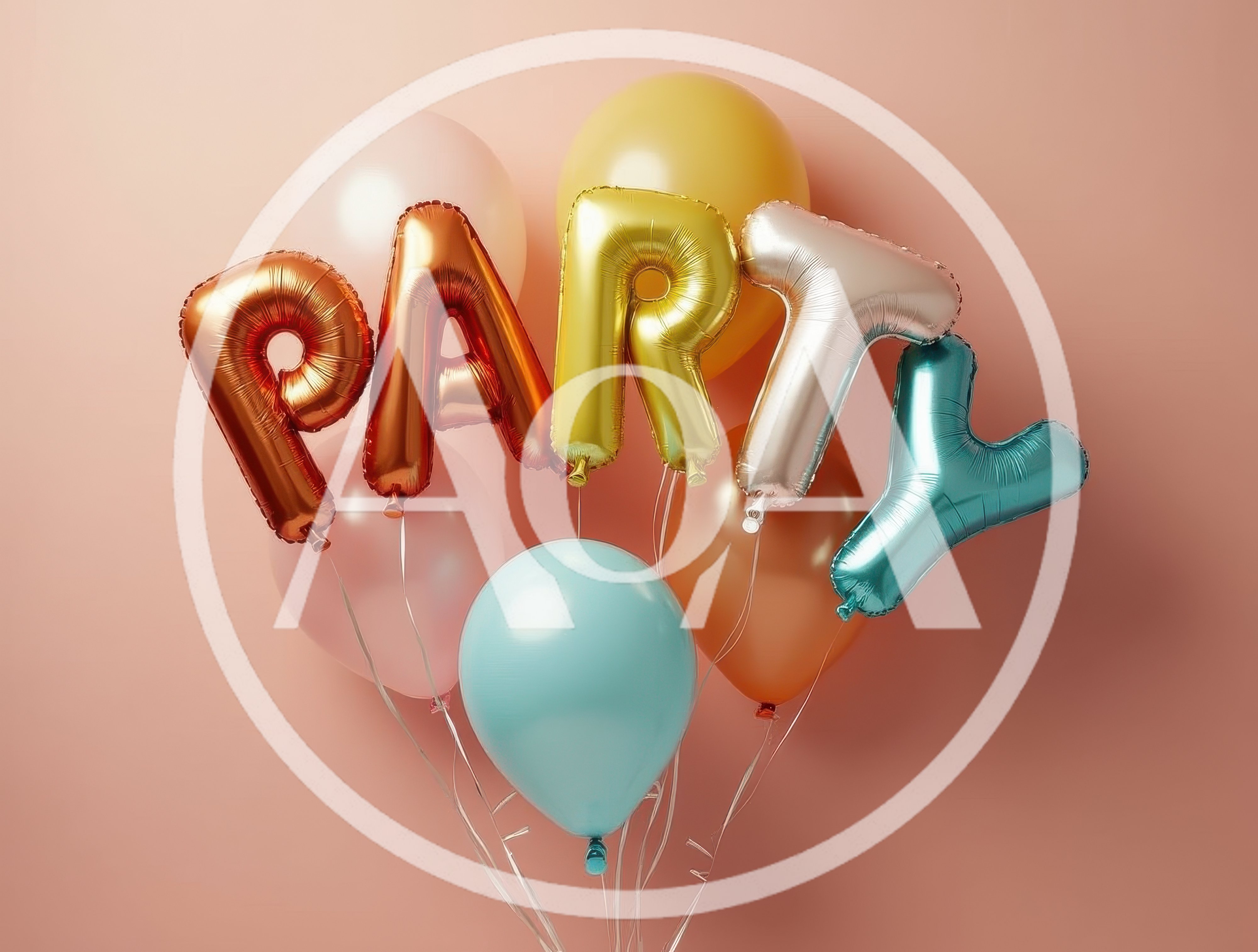 Colorful Party Letter Balloons Against Pastel Background