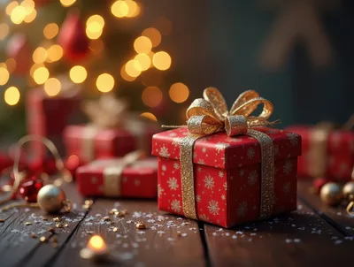 Red Christmas Gift Box With Gold Ribbon