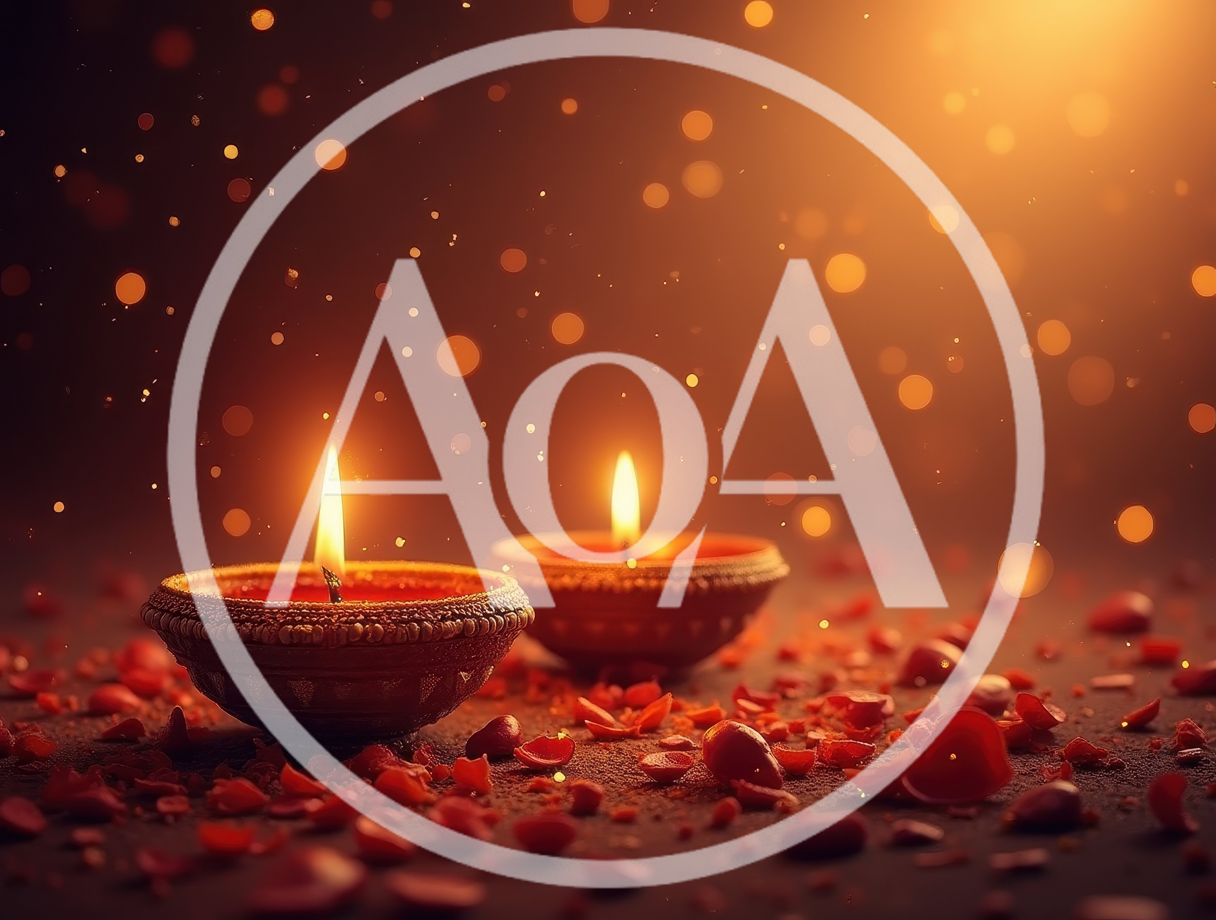 Two Glowing Clay Diyas With Scattered Rose Petals