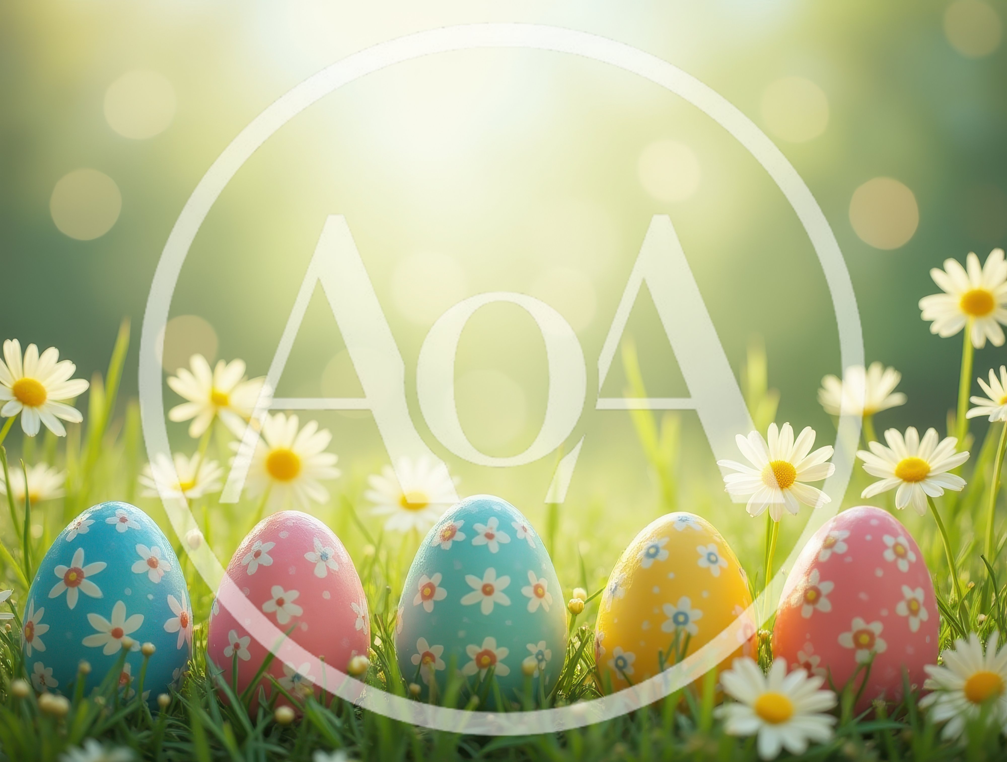 Colorful Easter Eggs Among Daisies in Sunny Grass