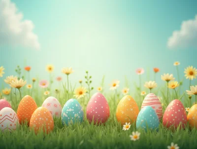 Colorful Easter Eggs In A Sunny Spring Meadow