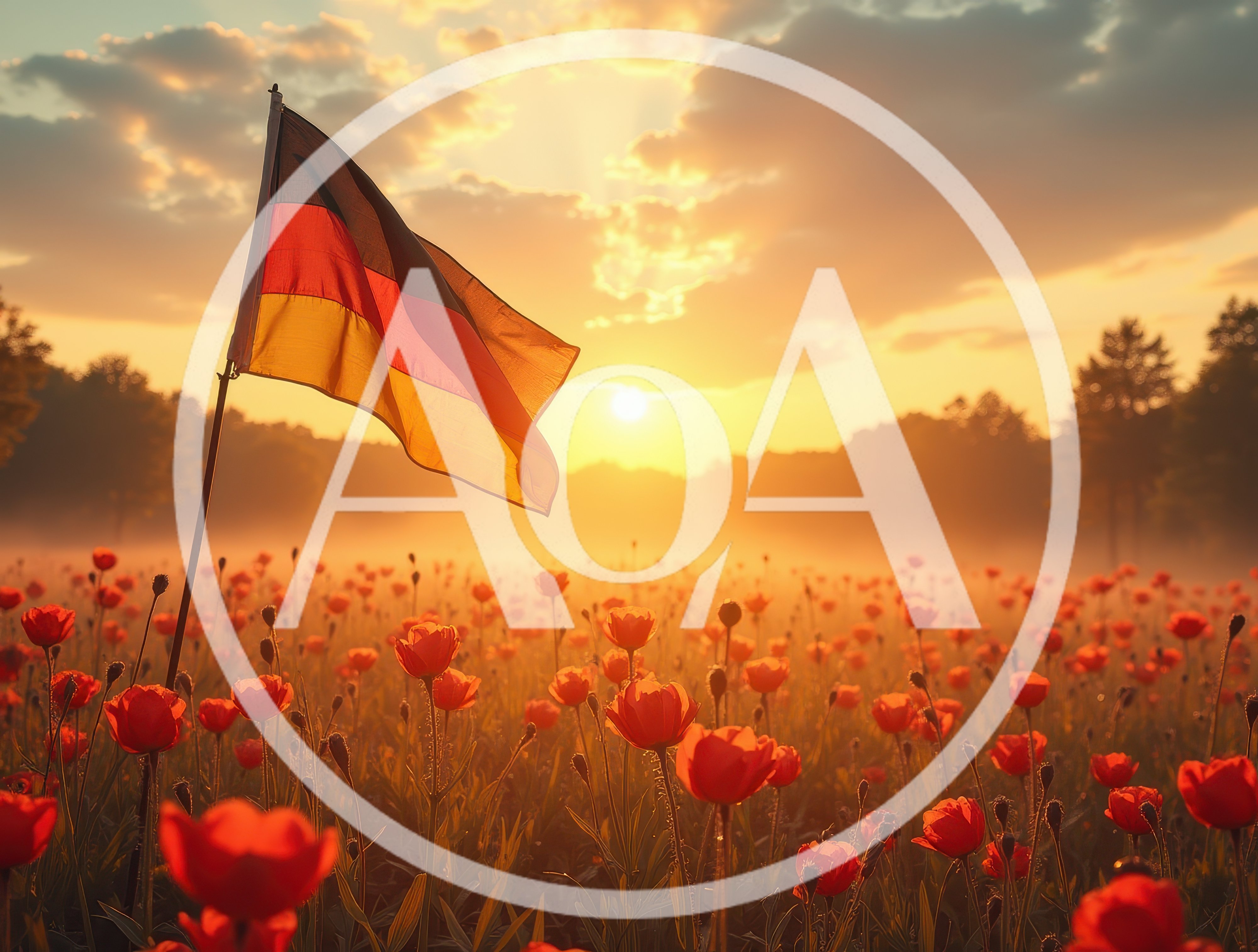 German Flag Waving Over A Field Of Red Poppies