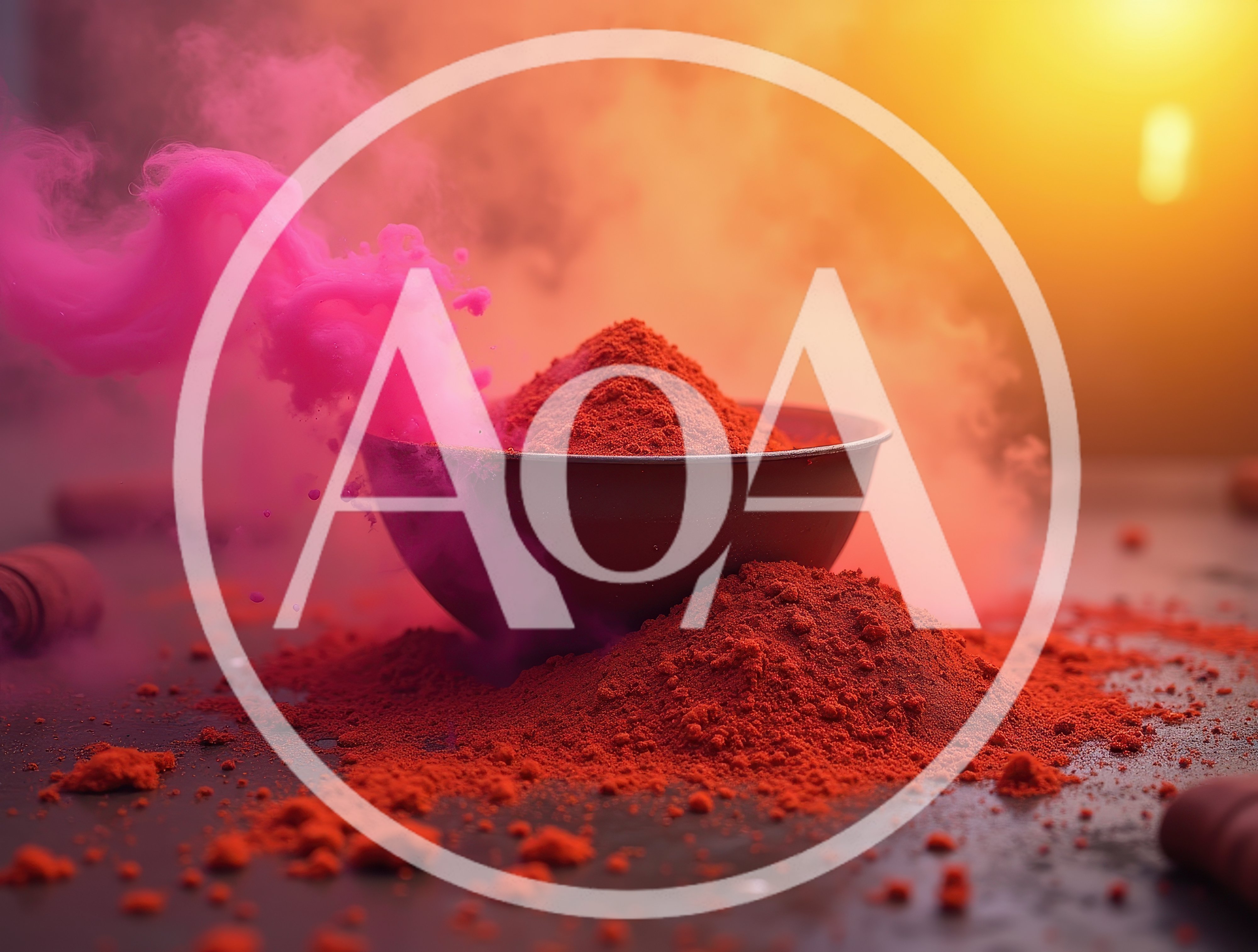 Red Holi Powder Exploding From A Bowl